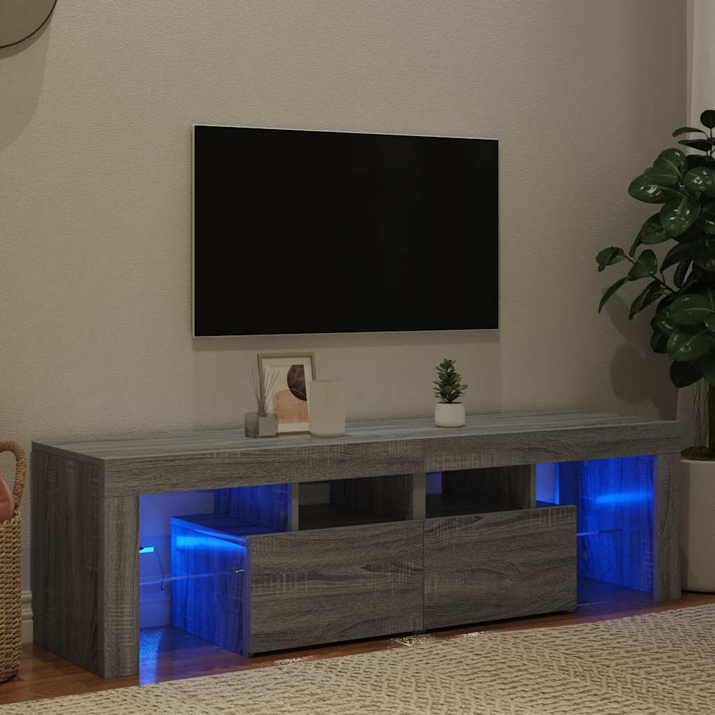 Móvel de TV com luzes LED 140x36,5x40 cm cinzento sonoma