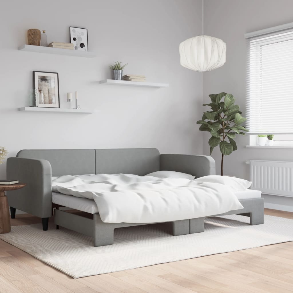 Sofá-cama com gavetão 100x190 cm tecido cinzento-claro