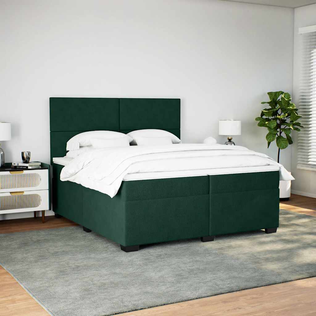 Cama com molas/colchão 200x200 cm veludo verde-escuro