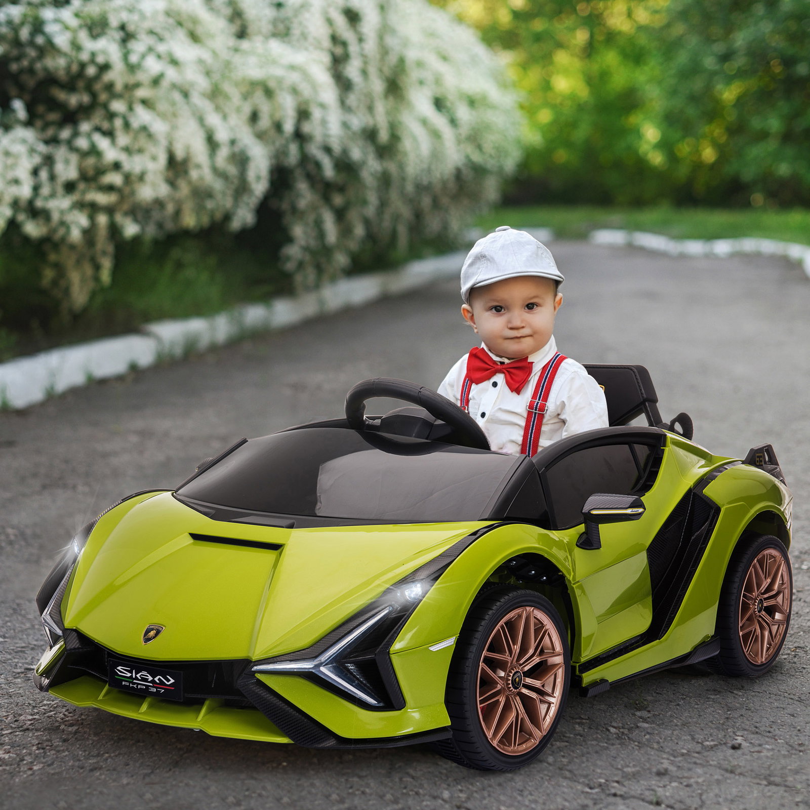 Carro Elétrico Lamborghini SIAN 12V para Crianças de 3-8 anos com Controle Remoto Abertura da Porta Música MP3 USB e Faróis 108x