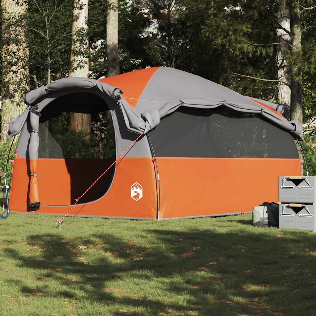 Tenda familiar túnel p/ 6 pessoas resistente à água cinza/laranja
