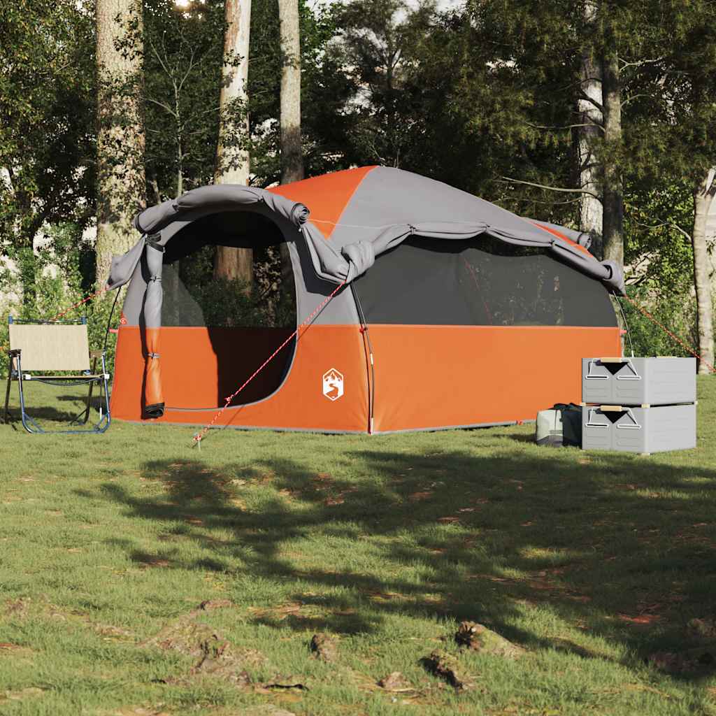 Tenda familiar túnel p/ 6 pessoas resistente à água cinza/laranja