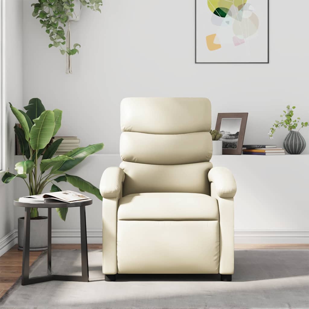Poltrona reclinável couro artificial cor creme