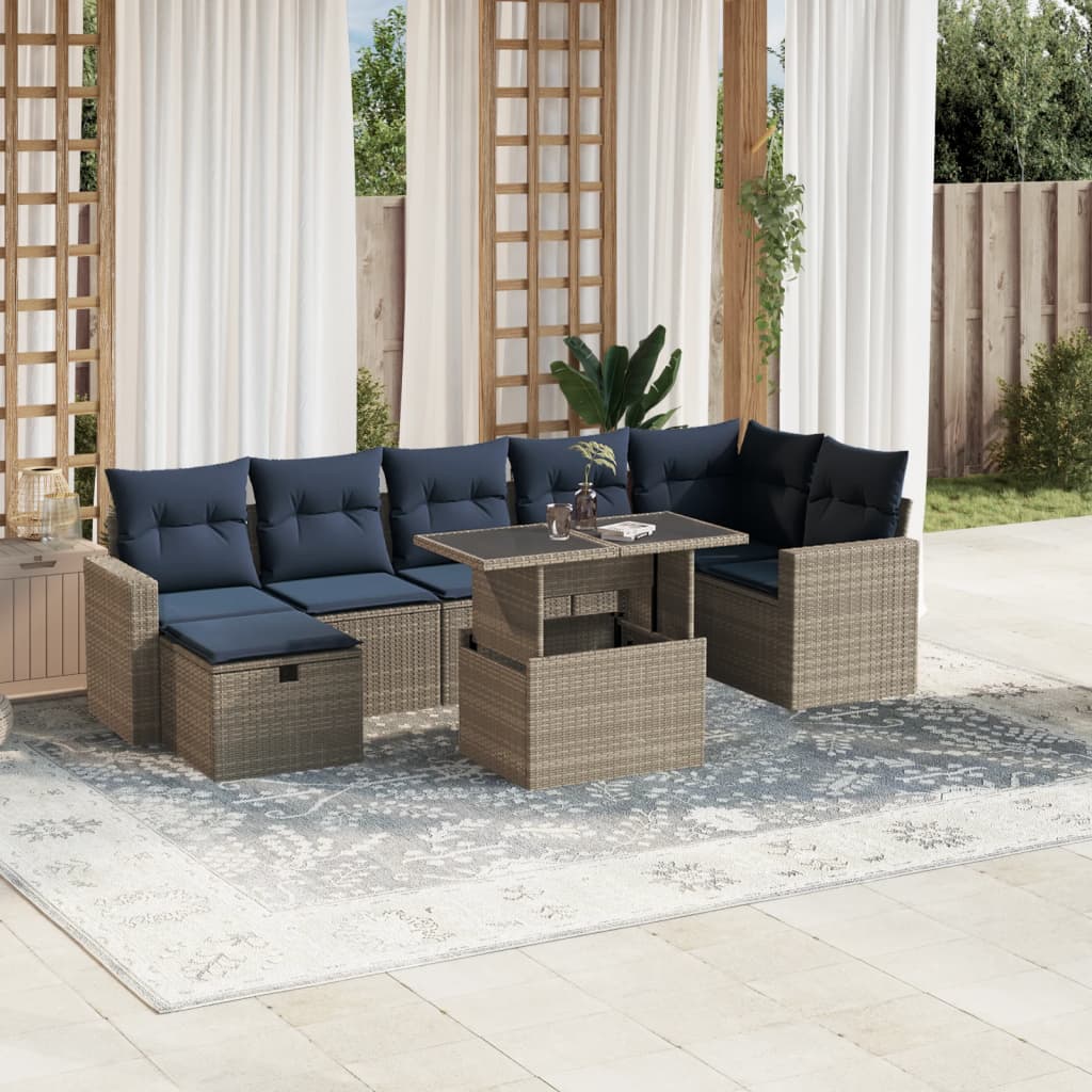 Conjunto de sofá de jardim com 8 peças e almofadas em rattan sintético cinza
