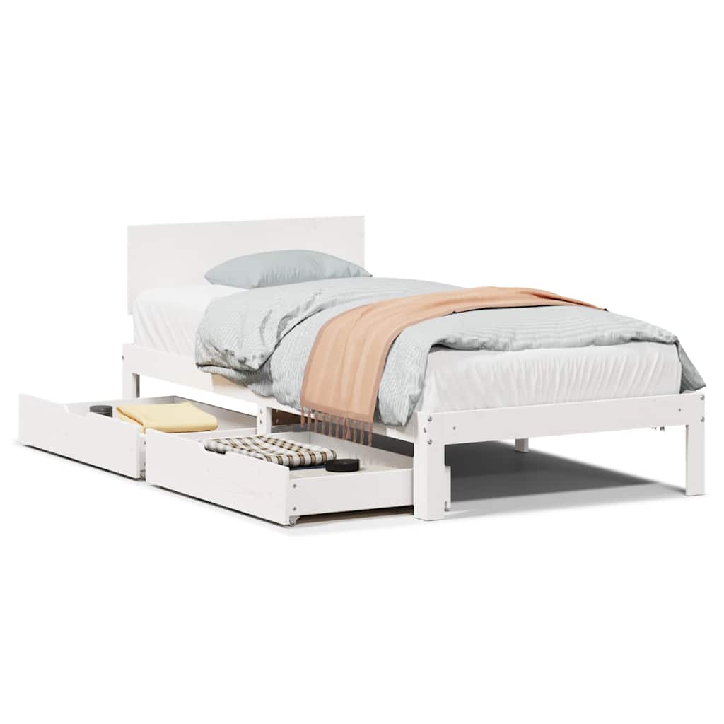 Estrutura de cama c/ gavetas 100x200 cm pinho maciço branco