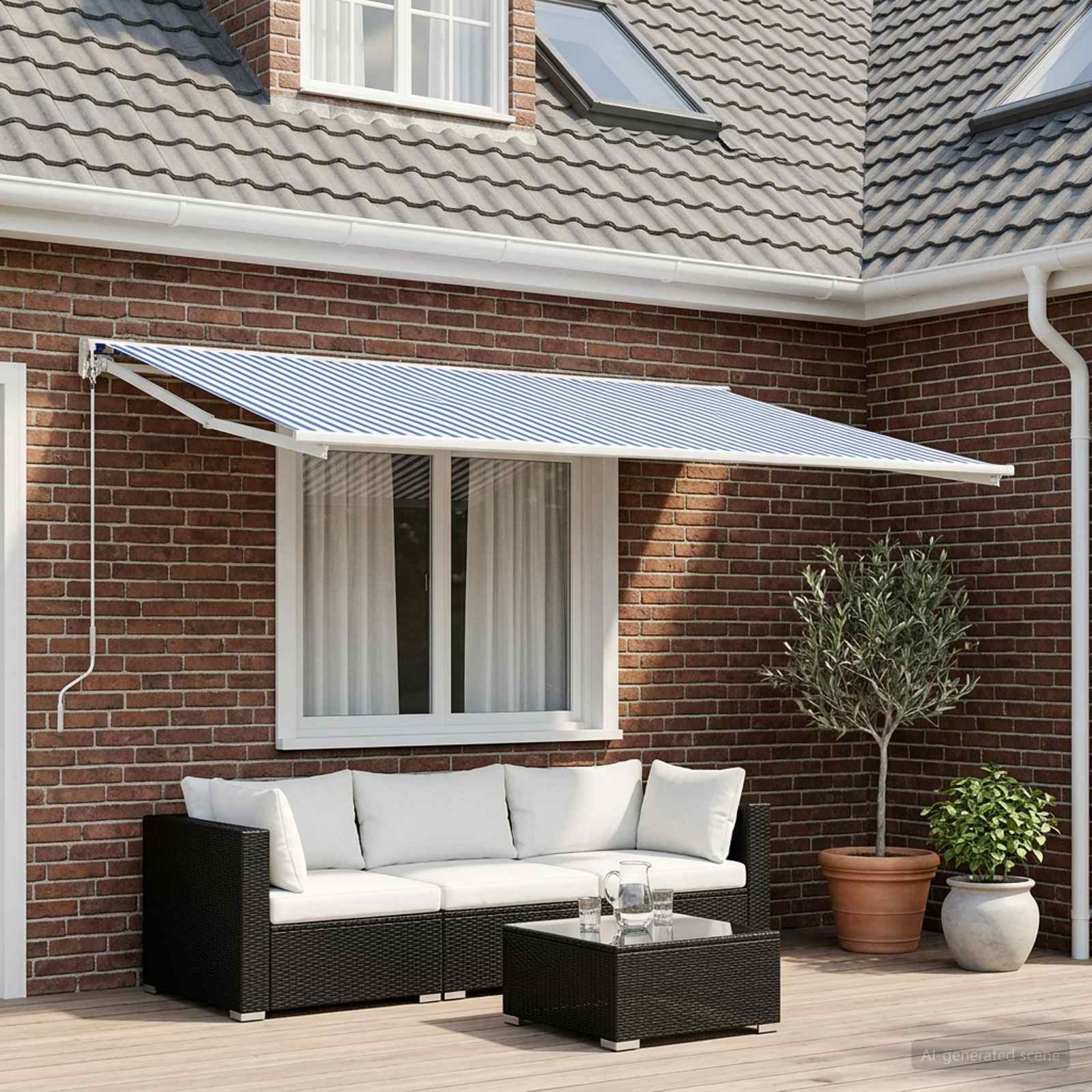Tecido de substituição para toldo azul e branco 400 × 350 cm