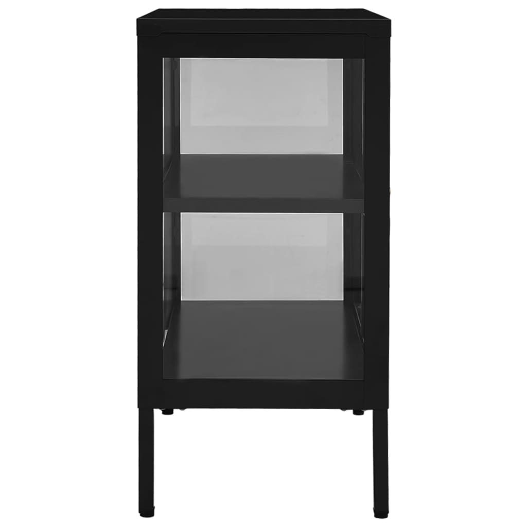 Aparador 70x35x70 cm vidro e aço preto