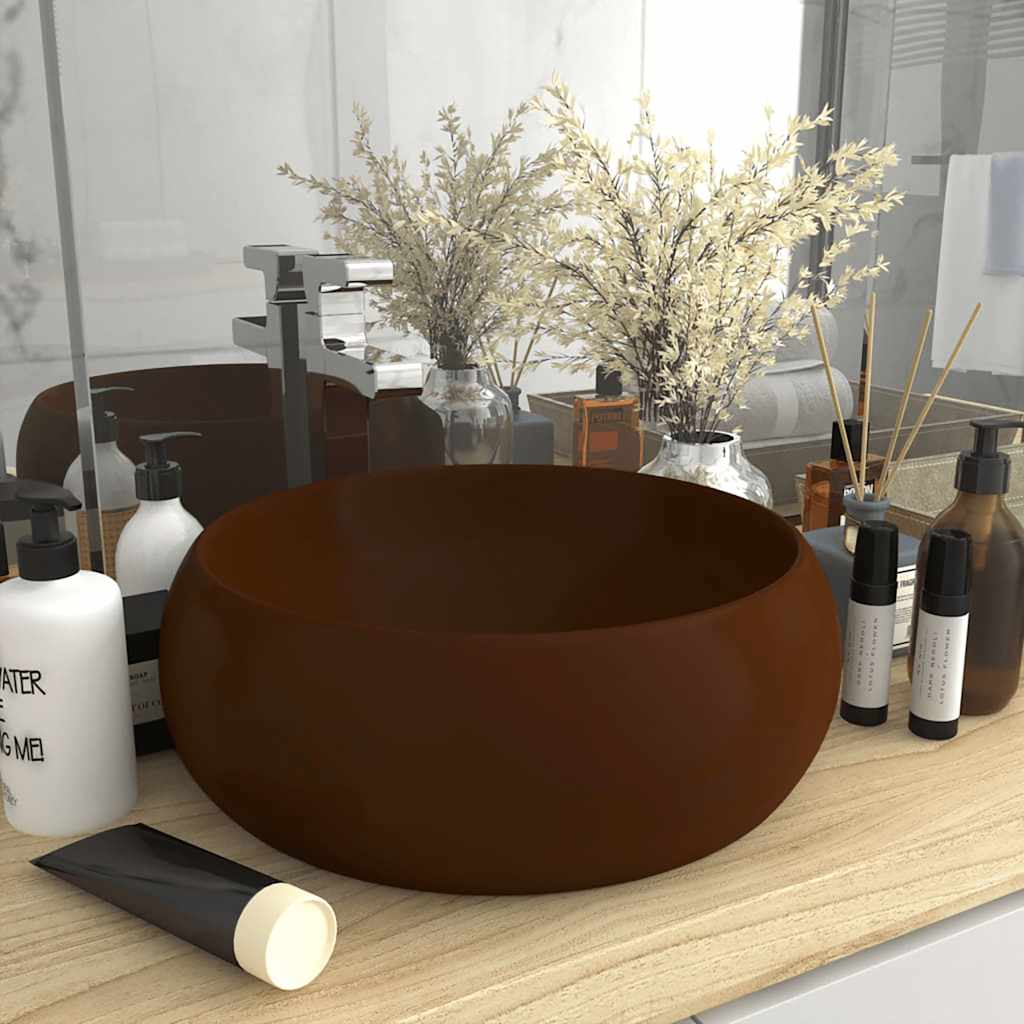 Lavatório luxuoso redondo 40x15cm cerâmica castanho-escuro mate