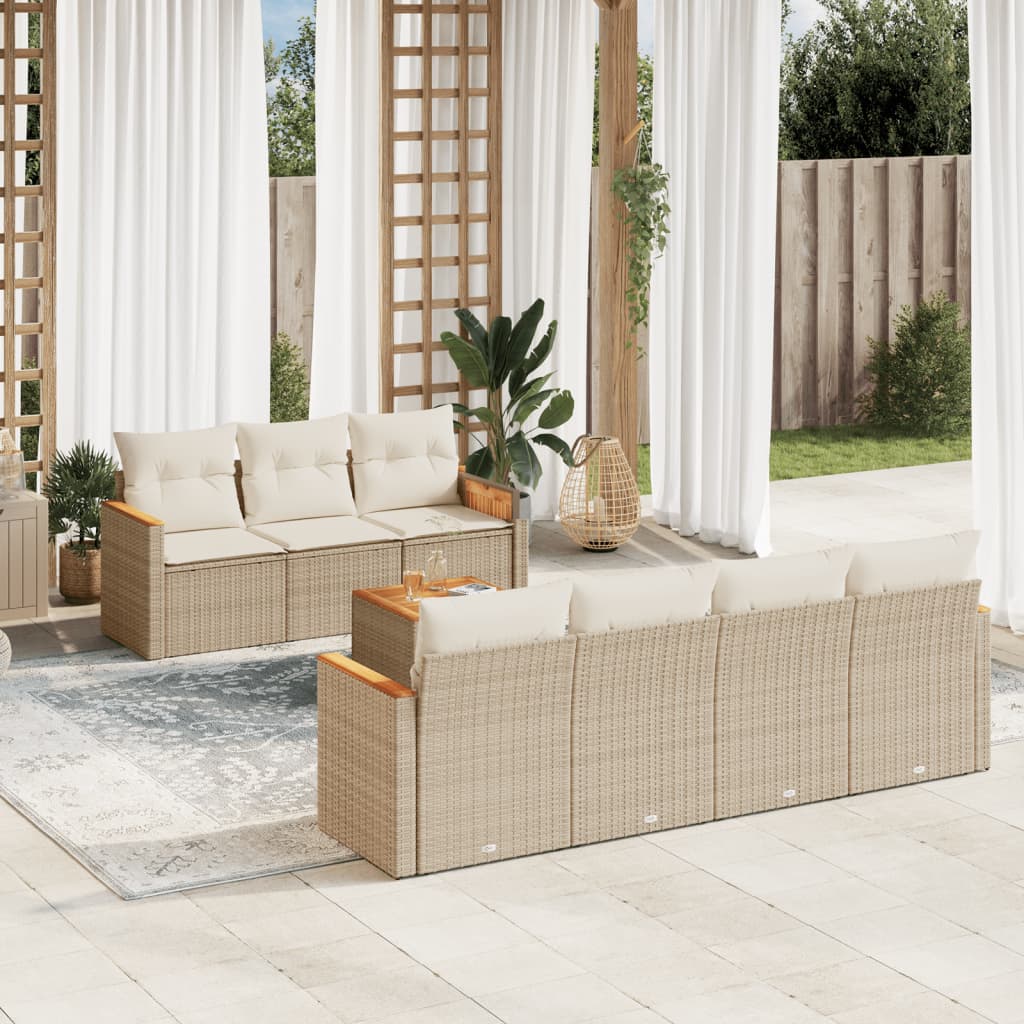 8 Pcs conjunto de sofás p/ jardim com almofadões vime PE bege