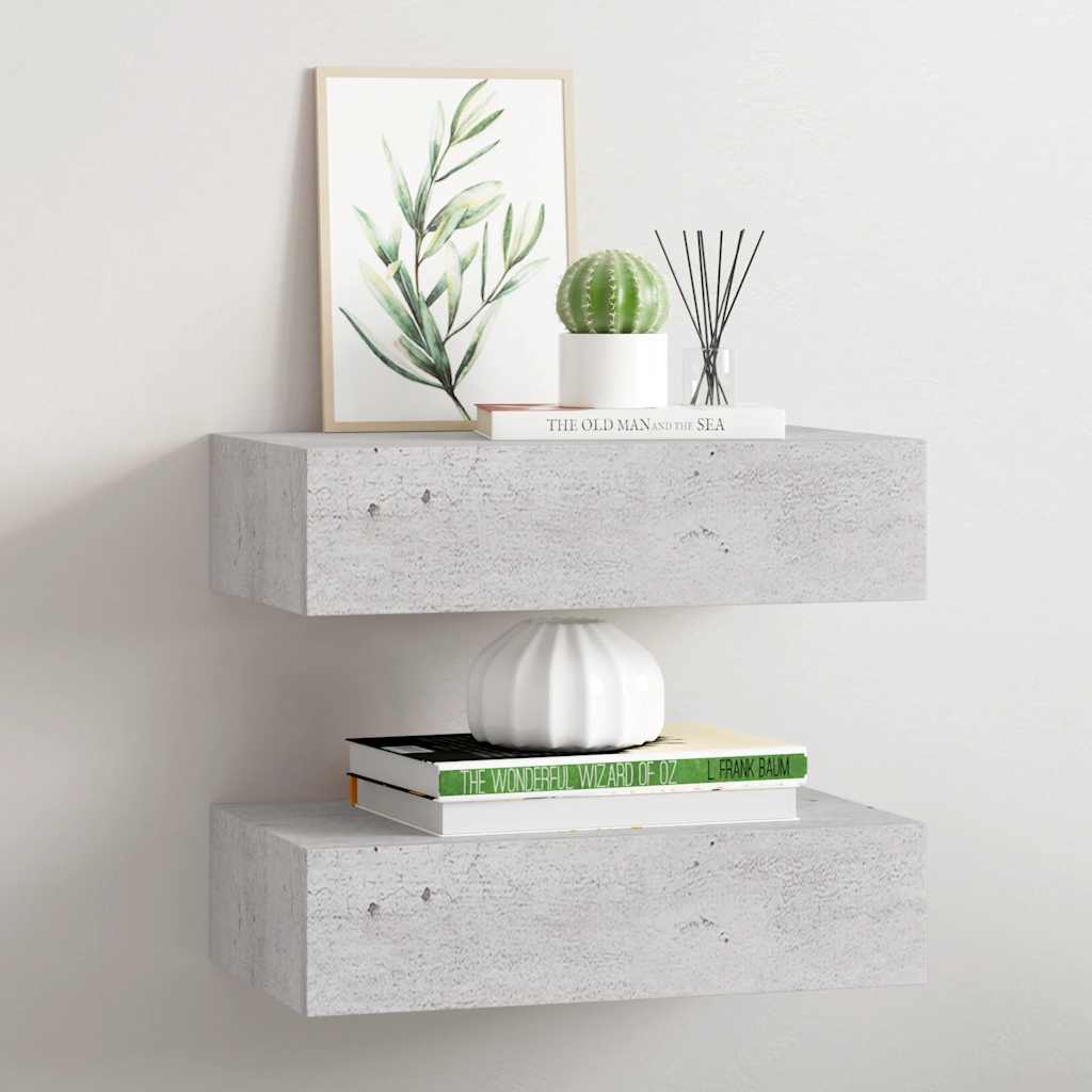Prateleiras parede + gavetas 2 pcs MDF 40x23,5x10 cm cinza cim.
