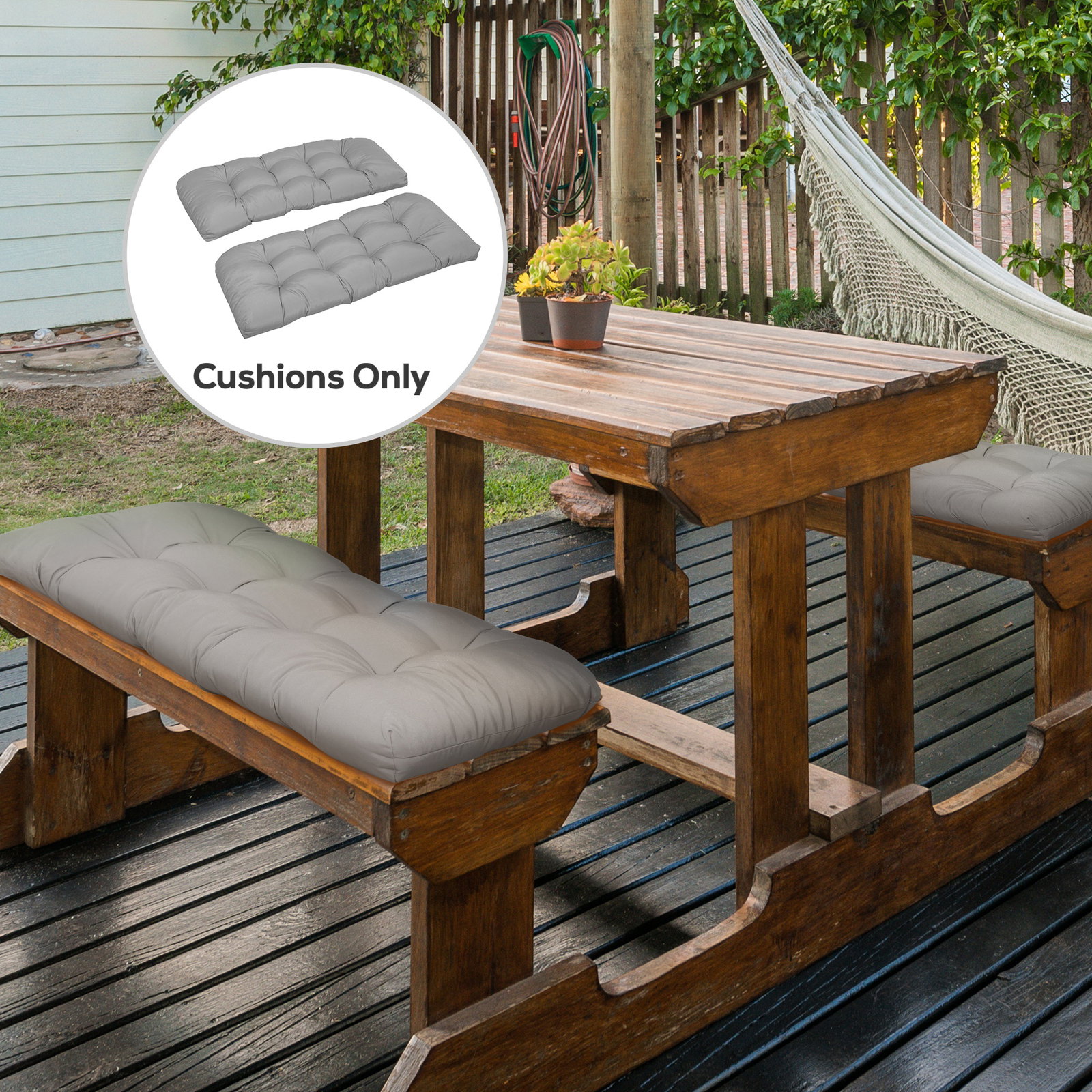 Almofada para banco de 2 lugares para interior e exterior com 8 botões para cadeiras sofás 110x48x8 cm cinzento
