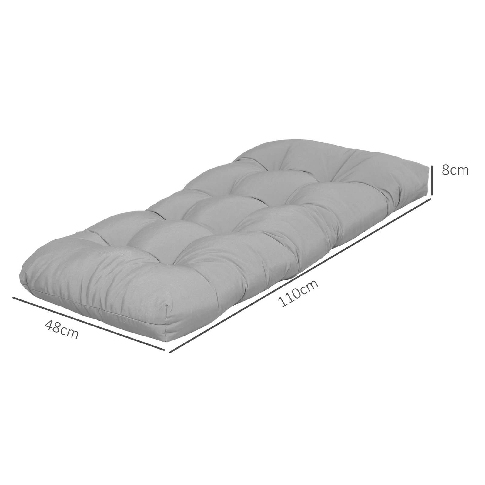 Almofada para banco de 2 lugares para interior e exterior com 8 botões para cadeiras sofás 110x48x8 cm cinzento