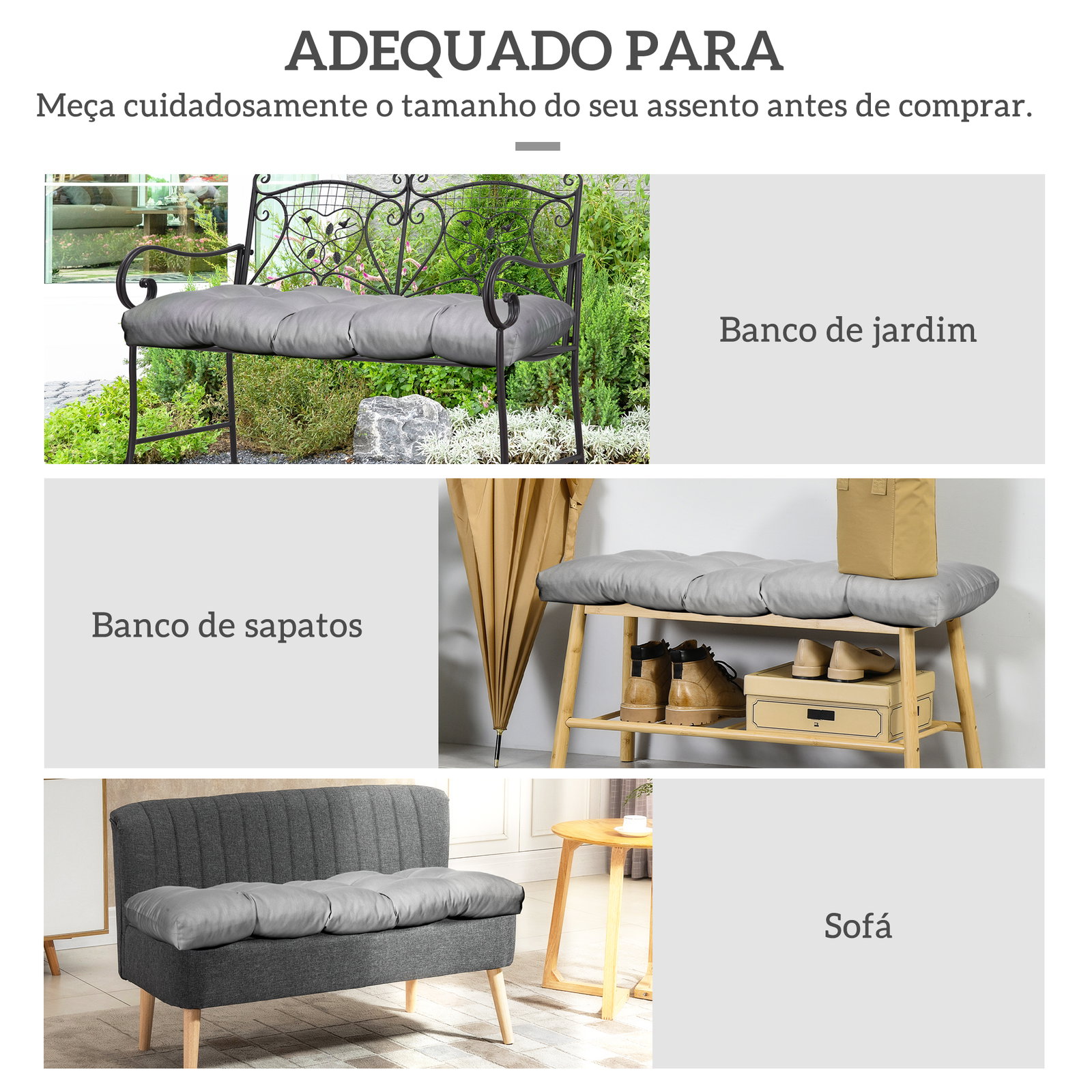 Almofada para banco de 2 lugares para interior e exterior com 8 botões para cadeiras sofás 110x48x8 cm cinzento