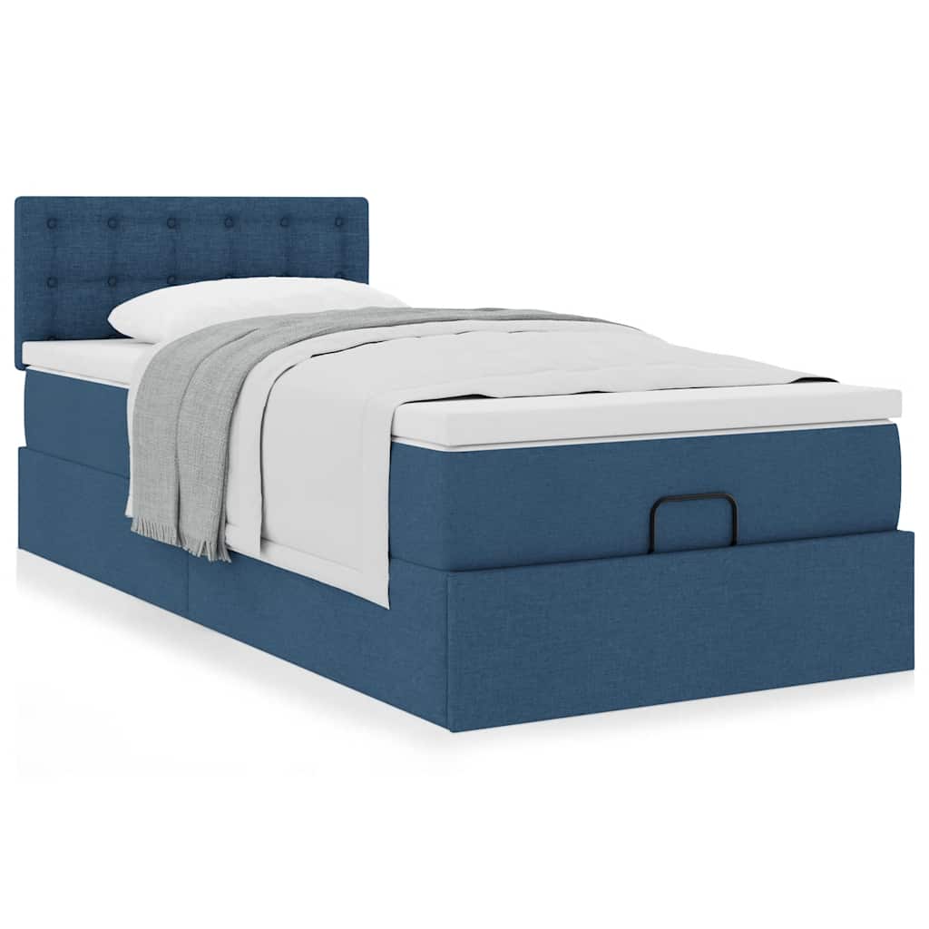 Cama otomana com colchão 90x200 cm tecido azul