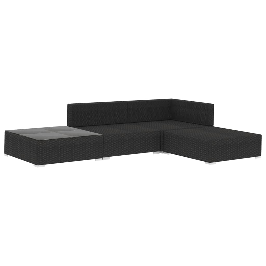 4 Pcs conjunto lounge de jardim c/ almofadões vime PE preto