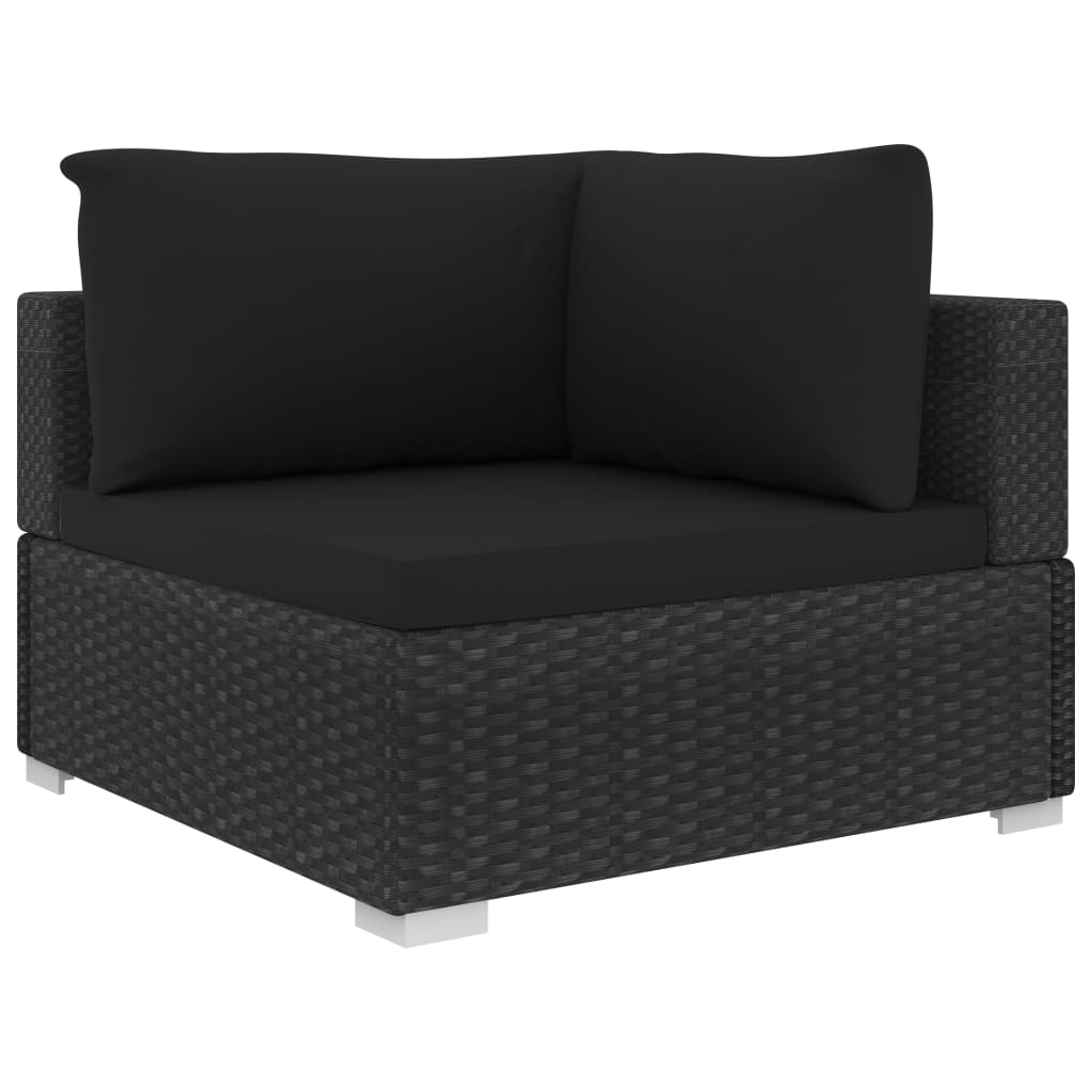 4 Pcs conjunto lounge de jardim c/ almofadões vime PE preto