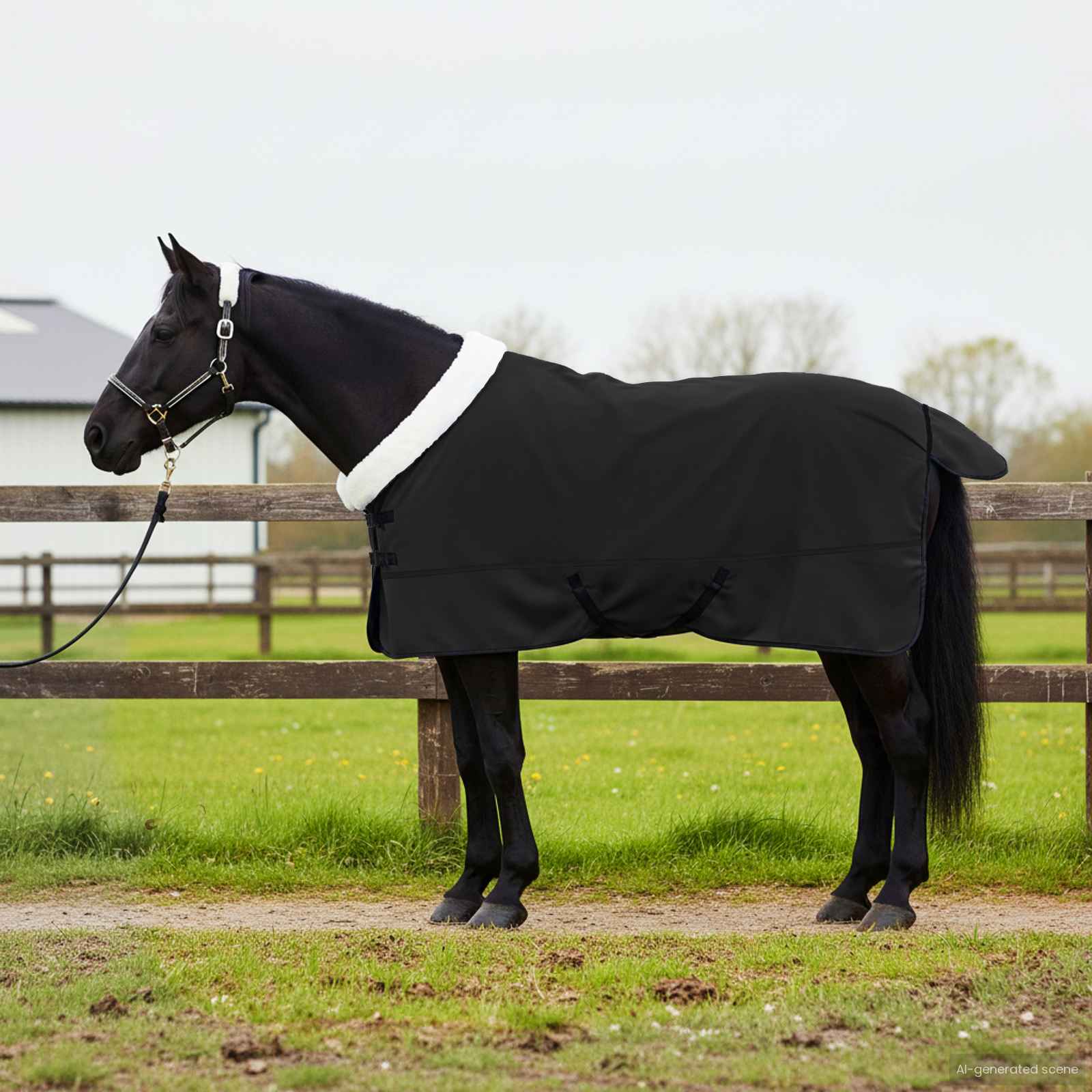 Cobertor de cavalo preto 125 cm fleece polar