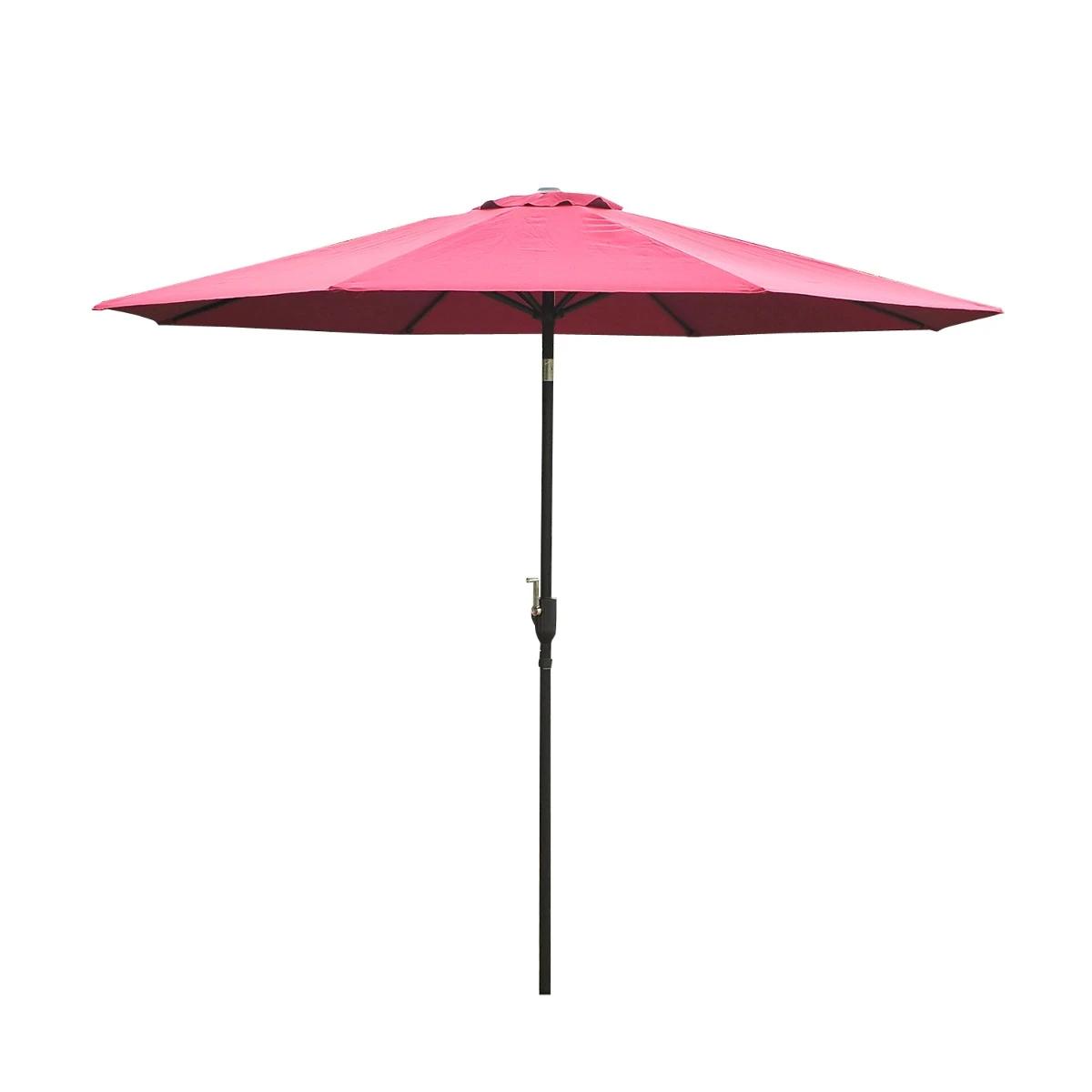 Chapéu de sol de jardim ø295x250cm com manivela chapéu de sol exterior com mecanismo de inclinação e mastro desmontável de metal para terraço piscina pátio vinho