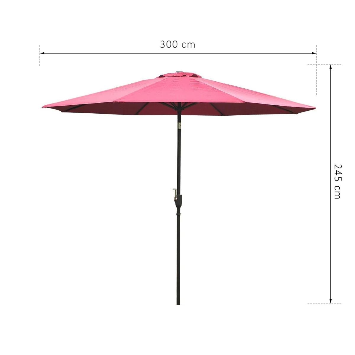 Chapéu de sol de jardim ø295x250cm com manivela chapéu de sol exterior com mecanismo de inclinação e mastro desmontável de metal para terraço piscina pátio vinho