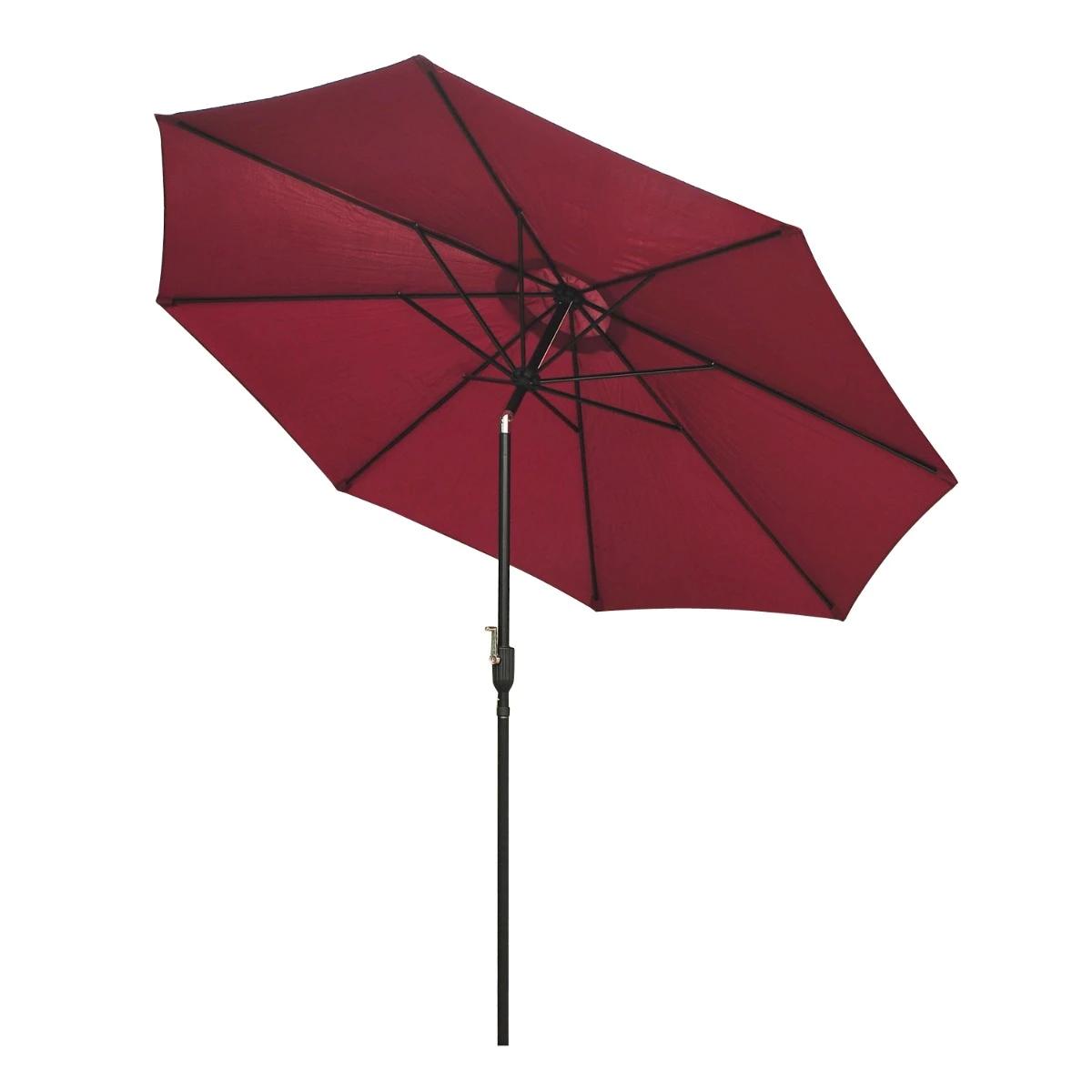Chapéu de sol de jardim ø295x250cm com manivela chapéu de sol exterior com mecanismo de inclinação e mastro desmontável de metal para terraço piscina pátio vinho