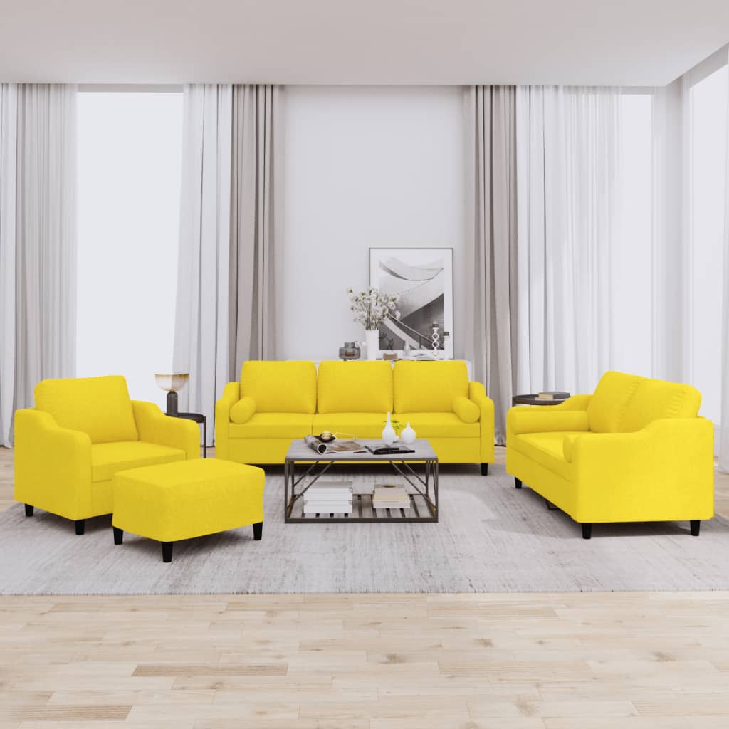 4 Pcs conjunto de sofás com almofadas tecido amarelo-claro