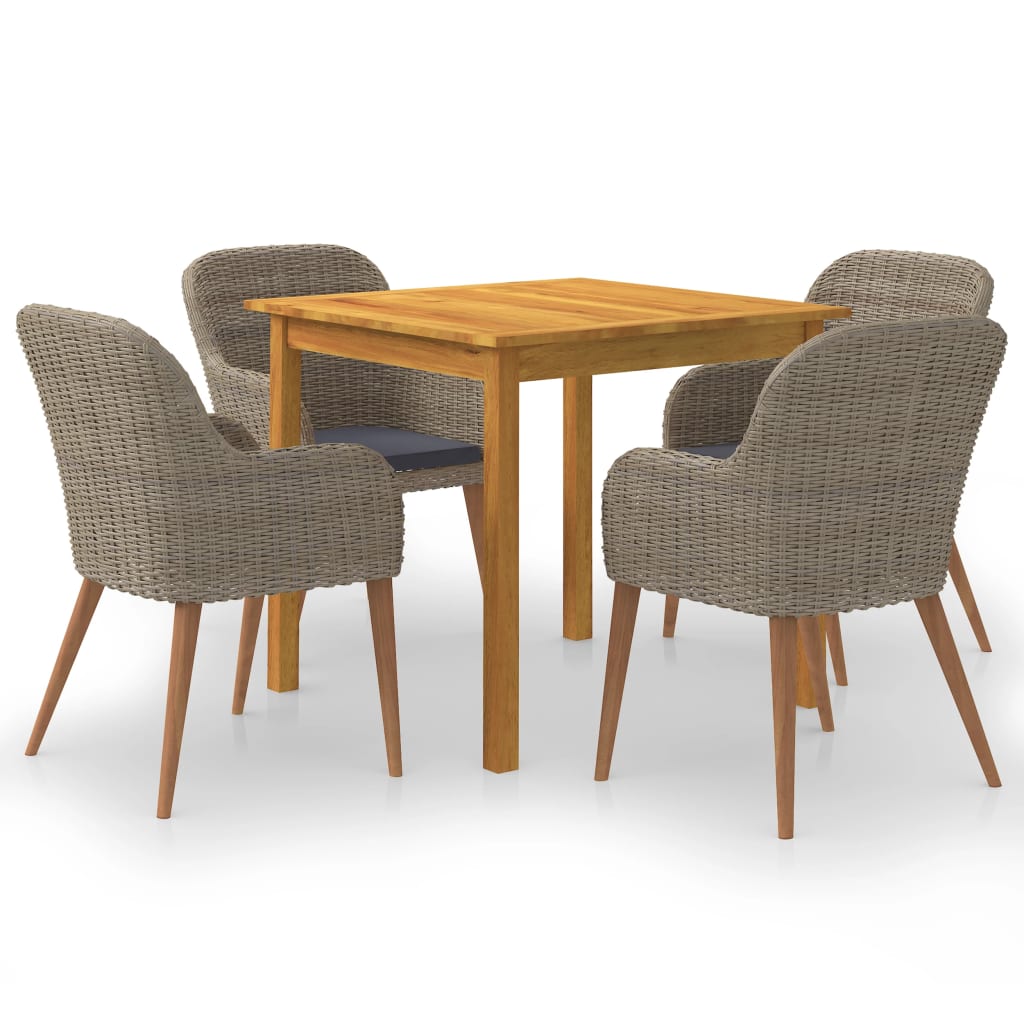 5 Pcs conjunto de jantar para jardim castanho