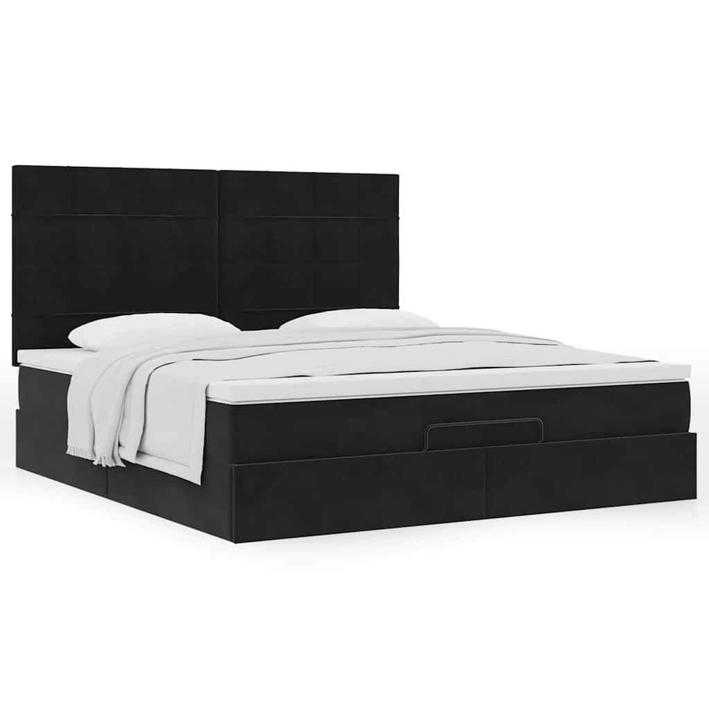 Estrutura de cama otomana com colchões 180x200cm veludo preto