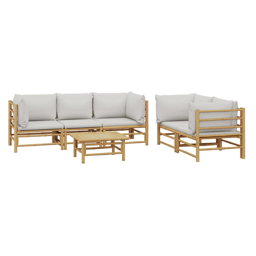 6 Pcs conj. lounge de jardim bambu c/ almofadões cinzento-claro