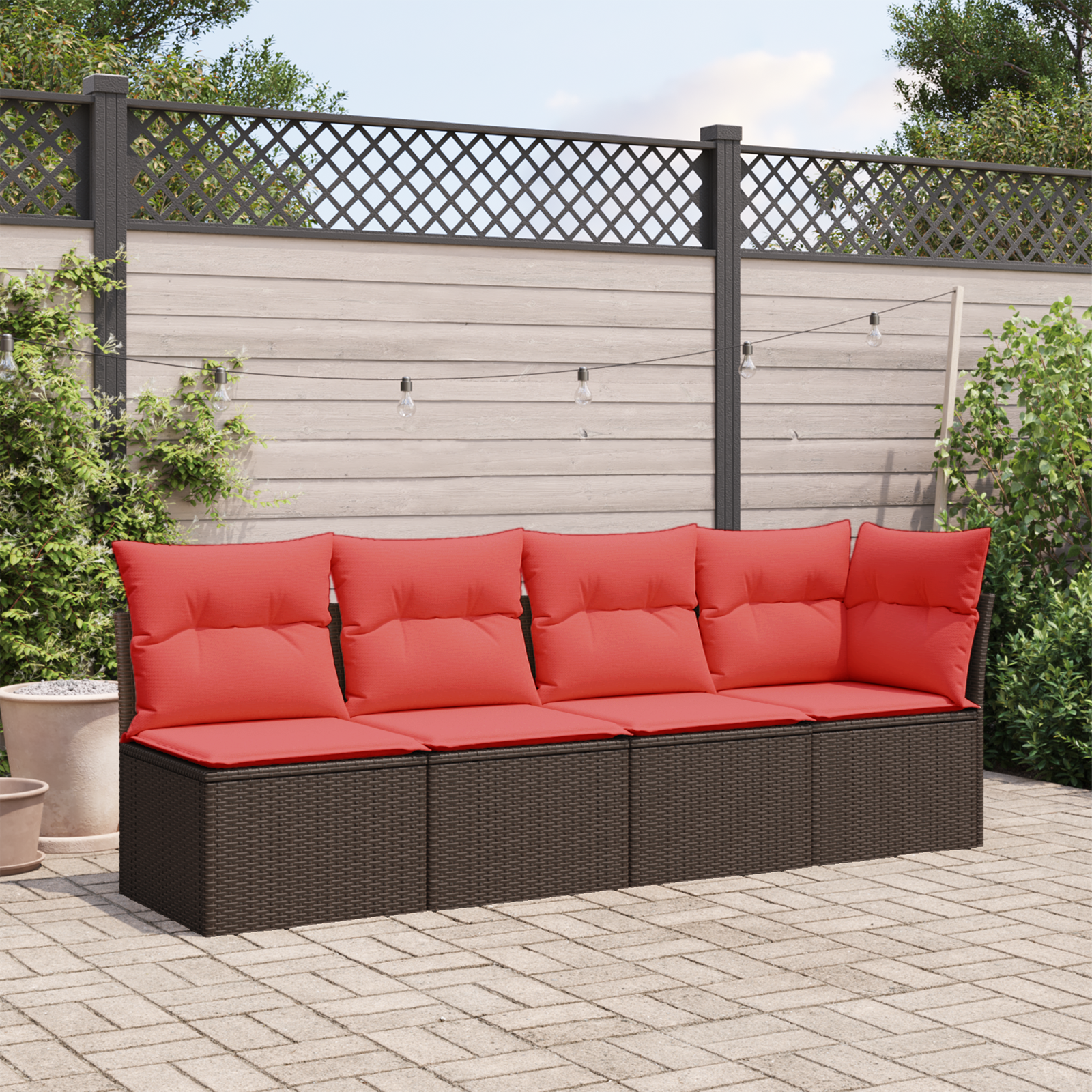 | Sofá de jardim | com almofada castanho 227 x 62 x 69 cm vime PE