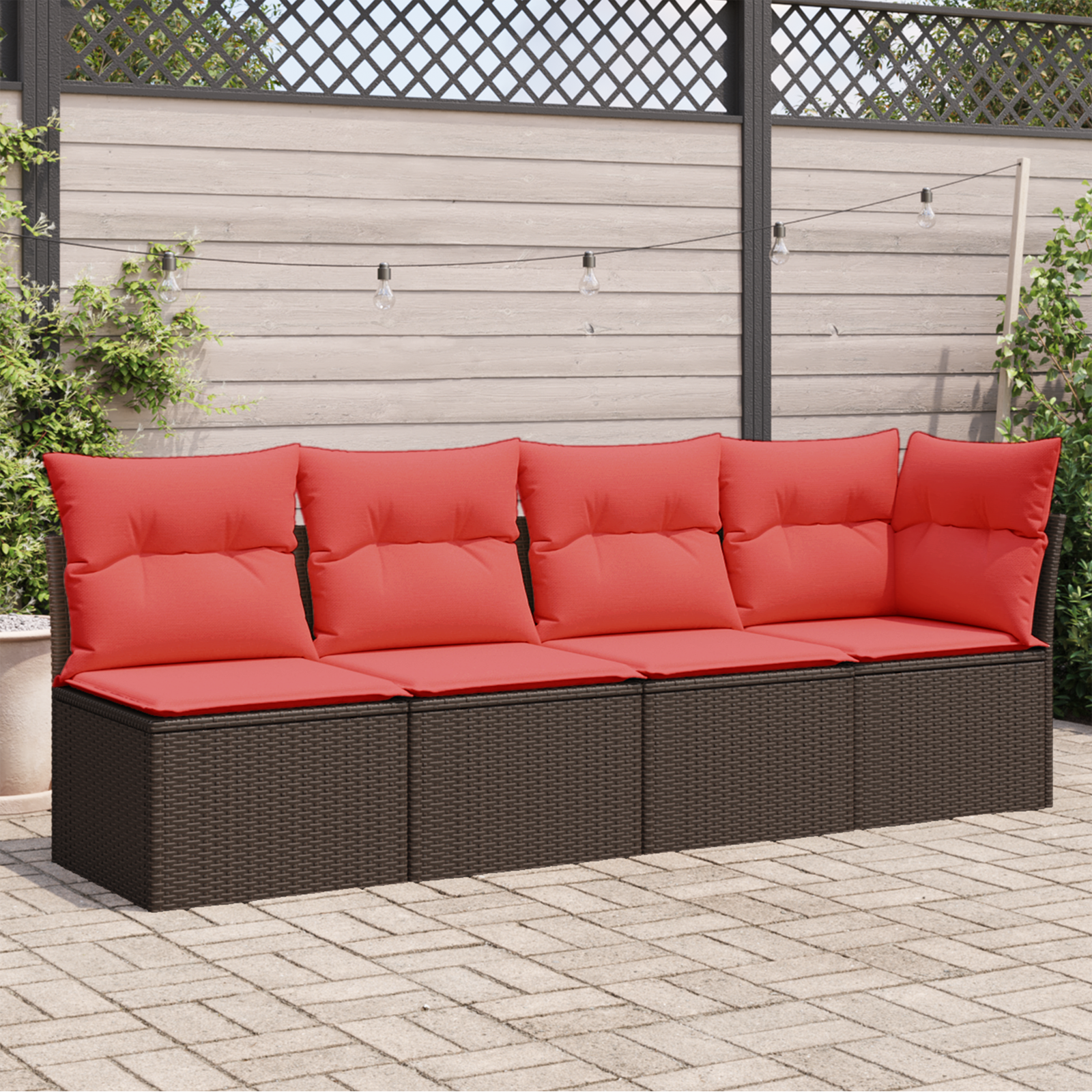 | Sofá de jardim | com almofada castanho 227 x 62 x 69 cm vime PE