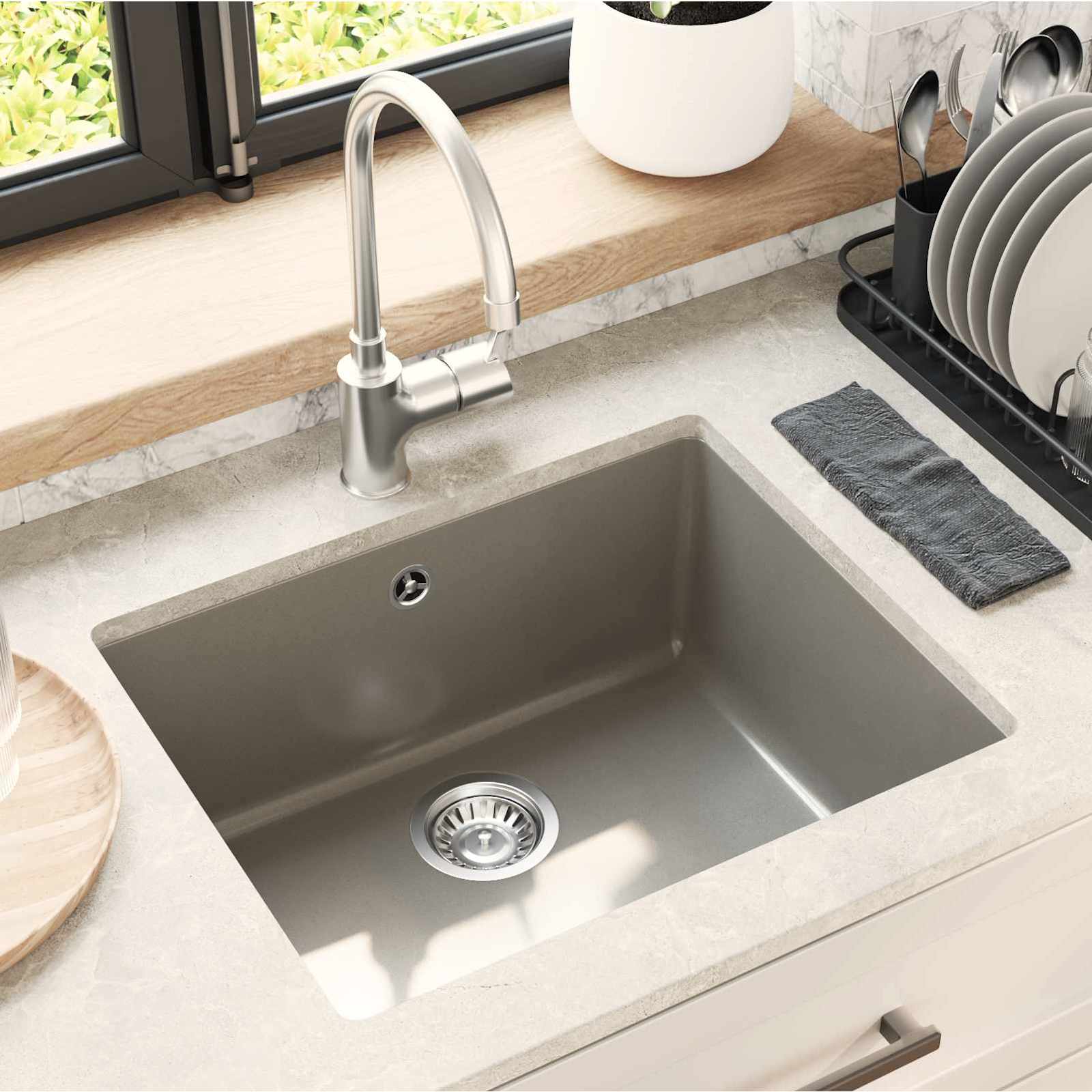 Pia cinzeto 530 x 460 mm 80% quartzo e 20% resina