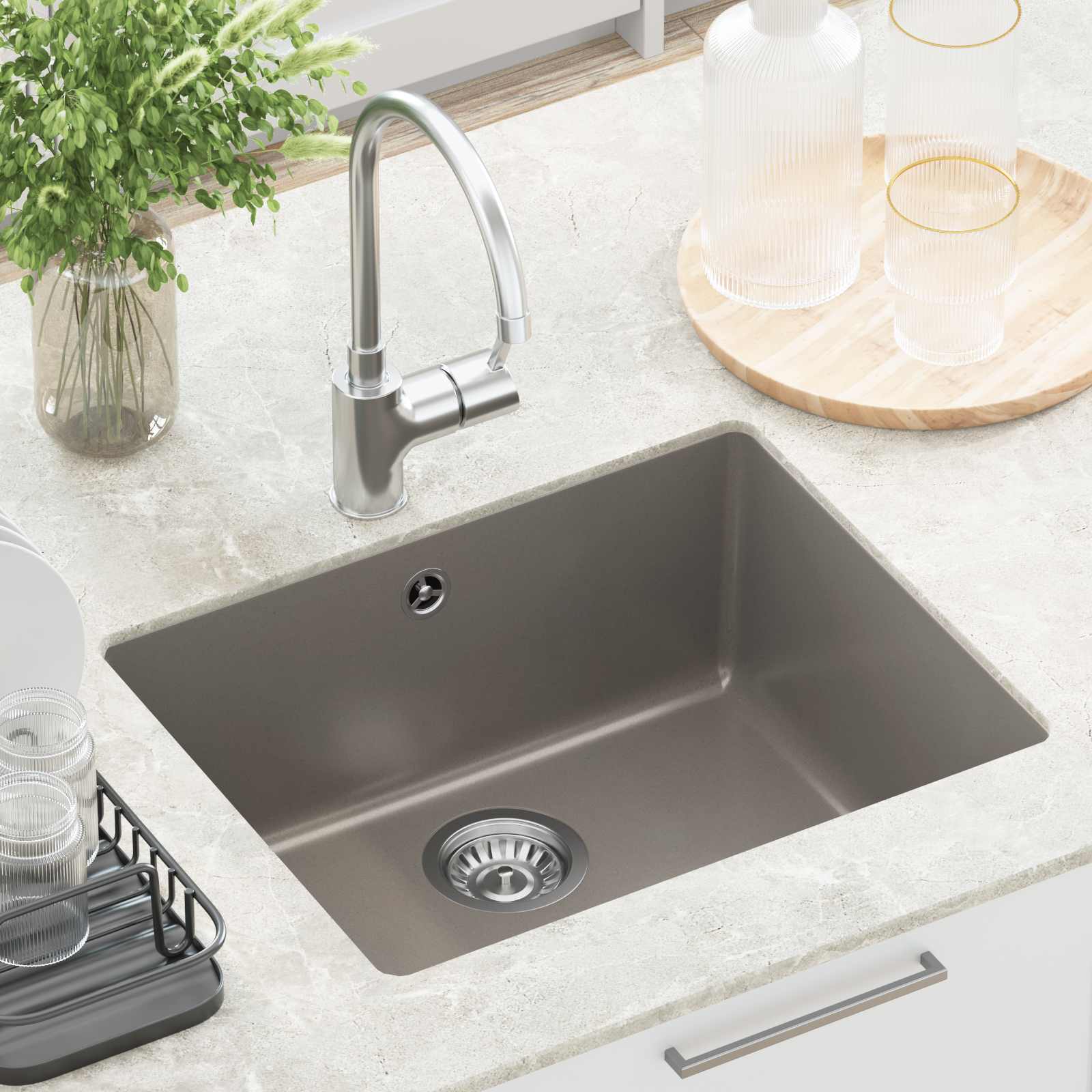 Pia cinzeto 530 x 460 mm 80% quartzo e 20% resina