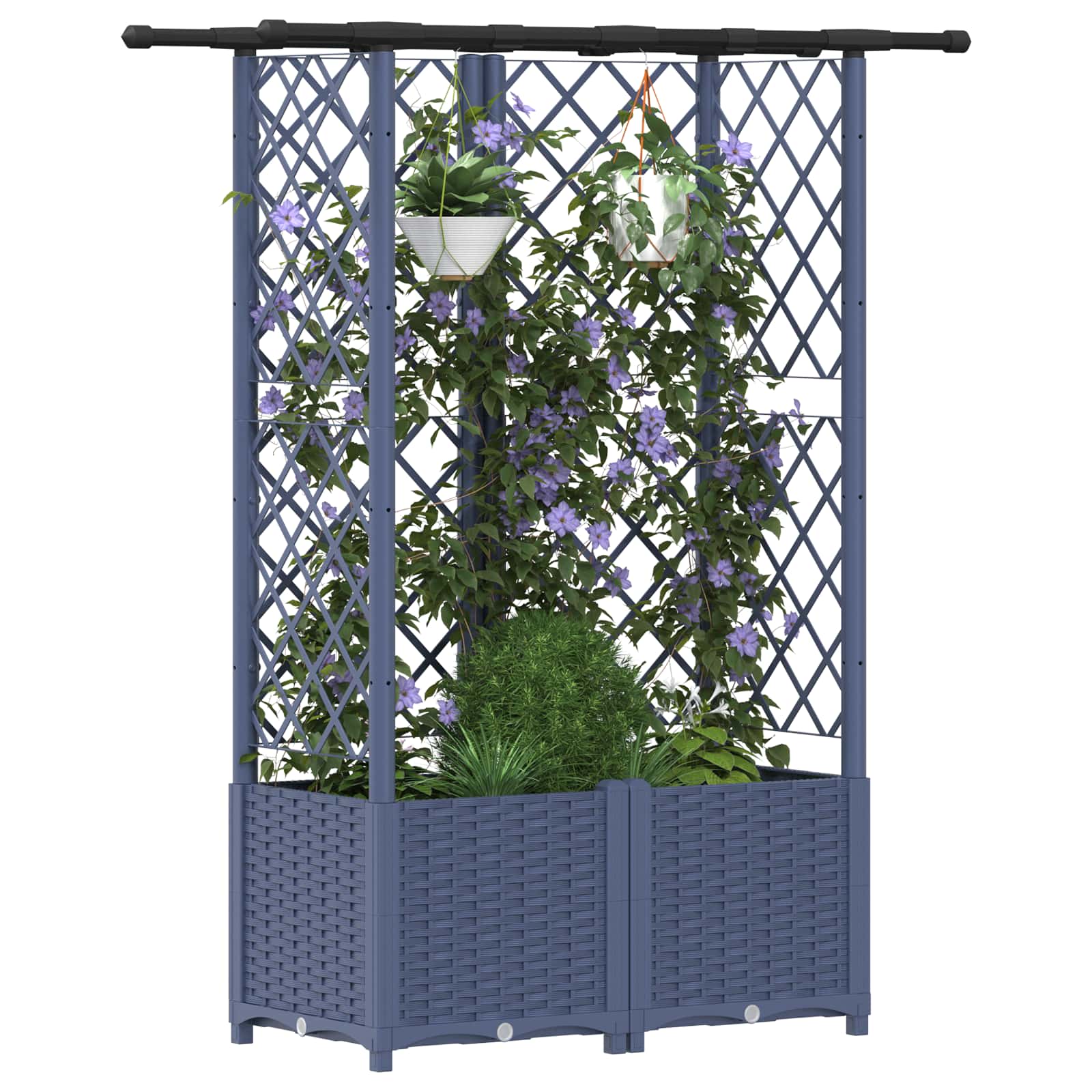 Cama elevada com treliça e telhado cinzento 124 x 40 x 136 cm