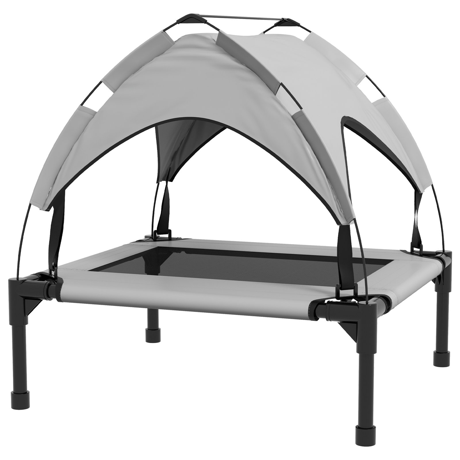 Cama para cães elevada com toldo para cães médios com estrutura de aço e bolsa de transporte 76x61x69,5 cm cinza claro