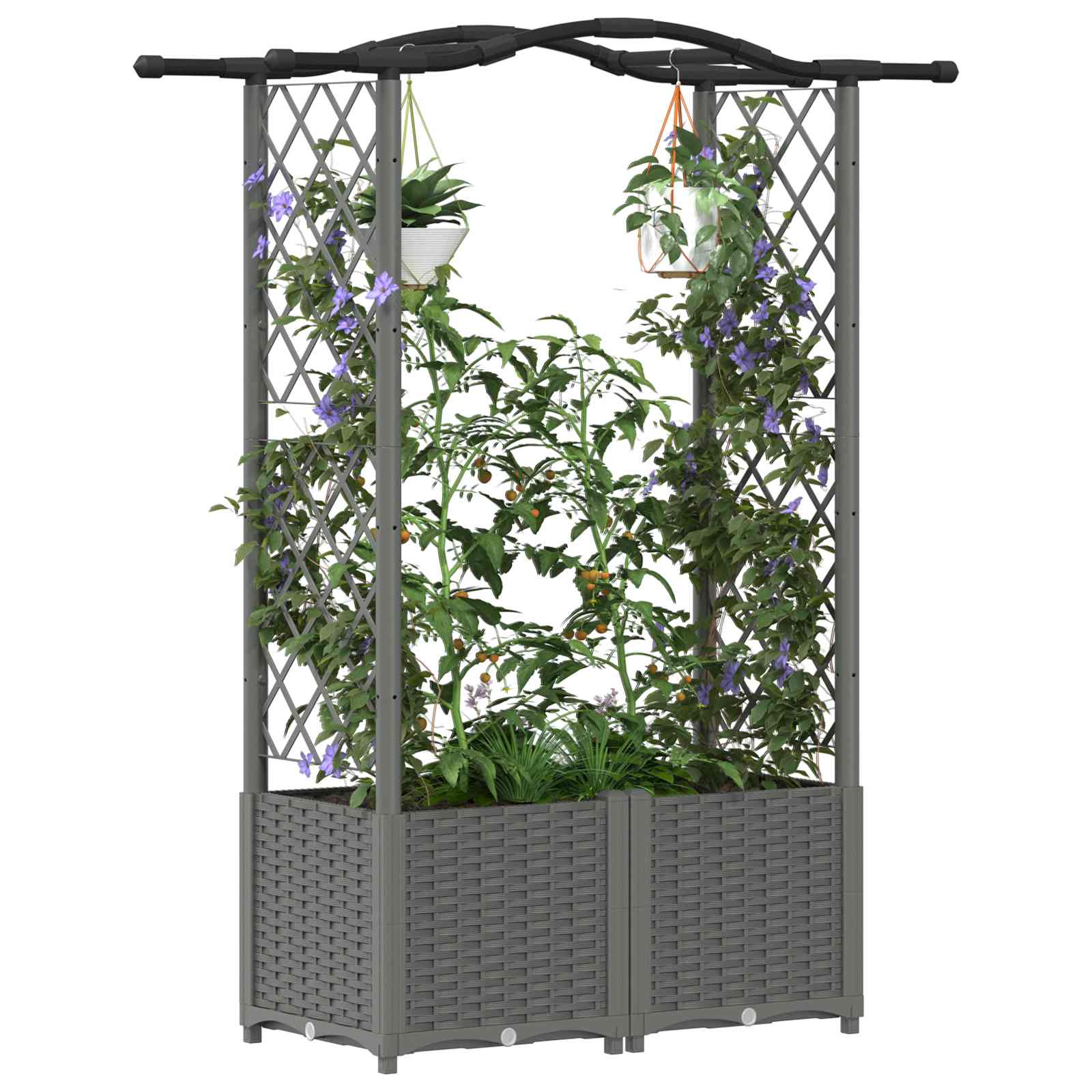 Cama elevada com treliça e telhado cinzento-claro PP