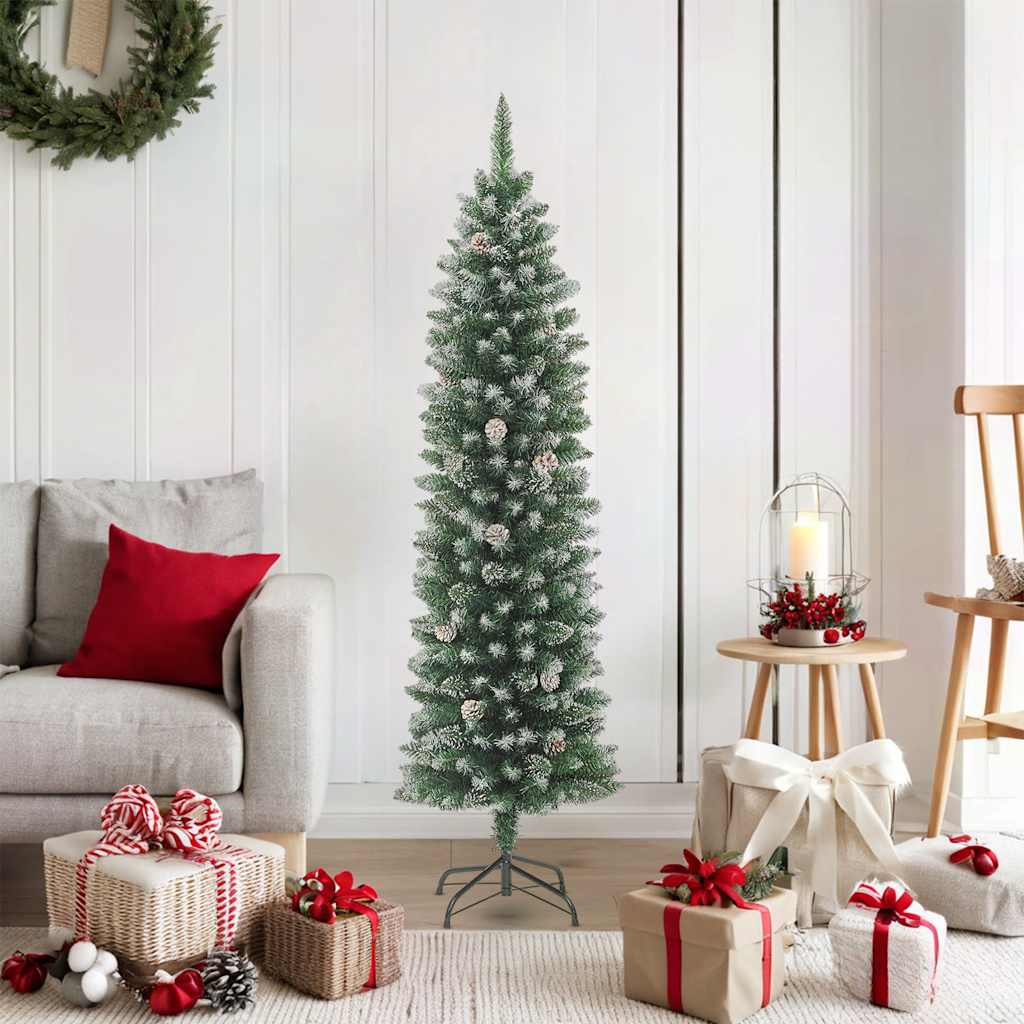 Árvore de natal artificial fina com suporte PVC 180 cm