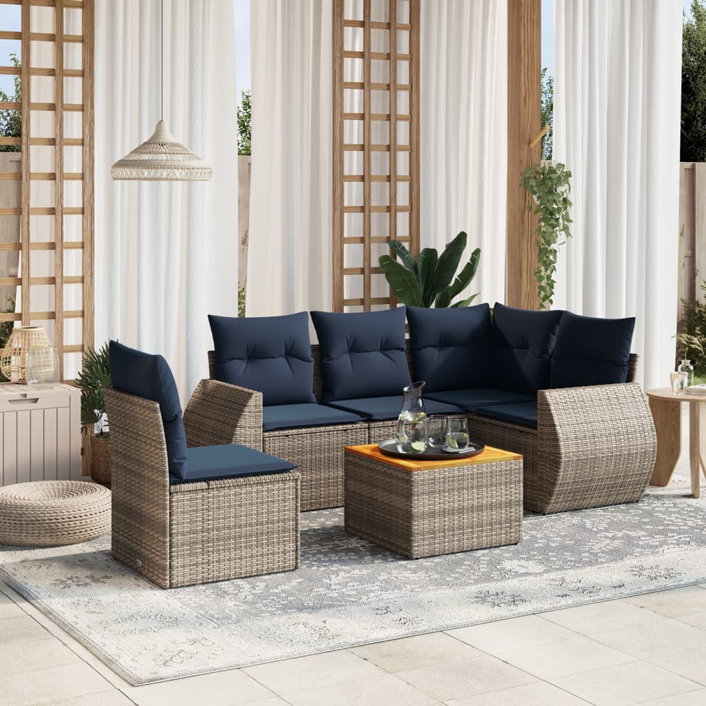 Conjunto de sofá de jardim com 6 peças e almofadas em rattan sintético cinza
