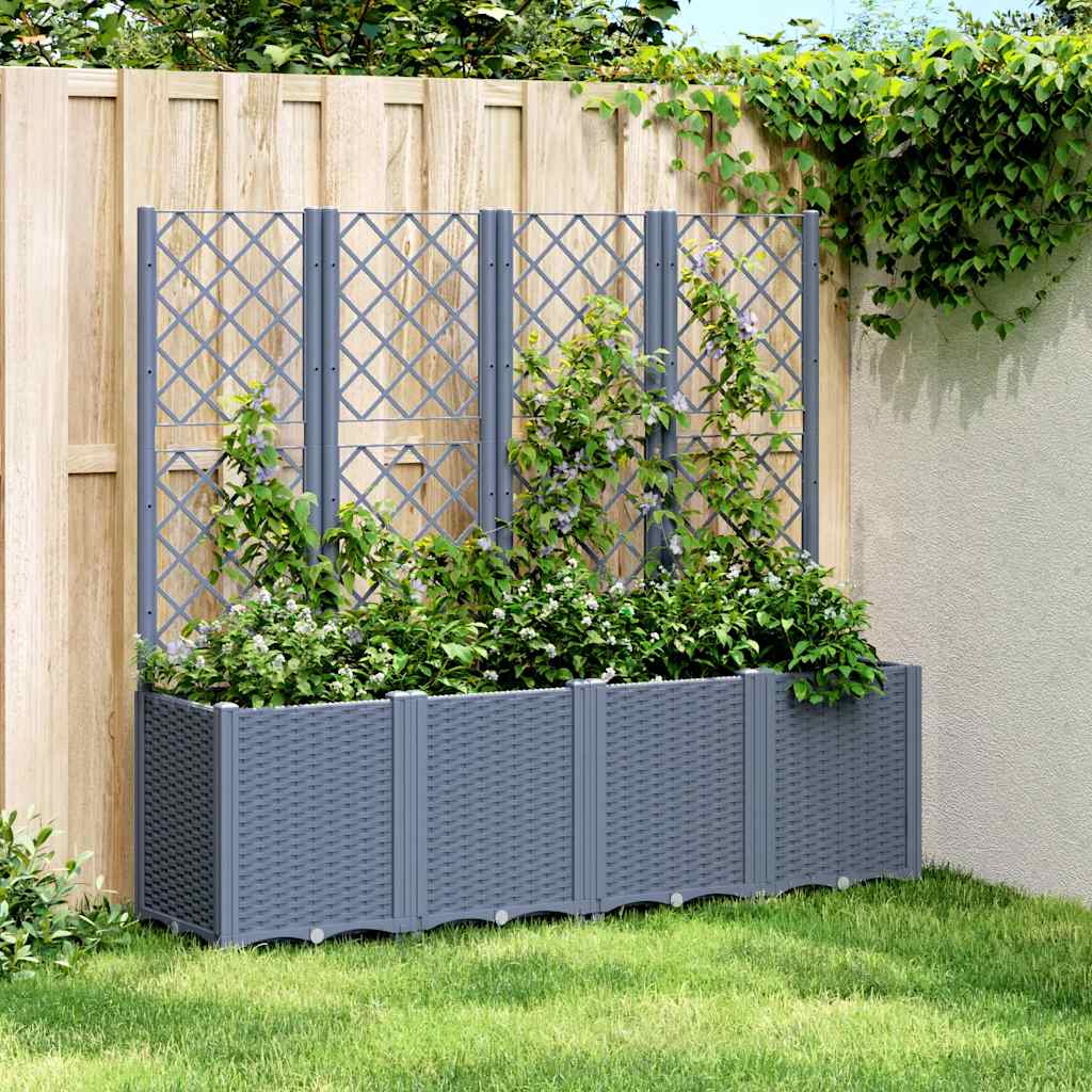 Vaso/floreira de jardim c/ treliça 160x40x140 cm PP cinzento azul