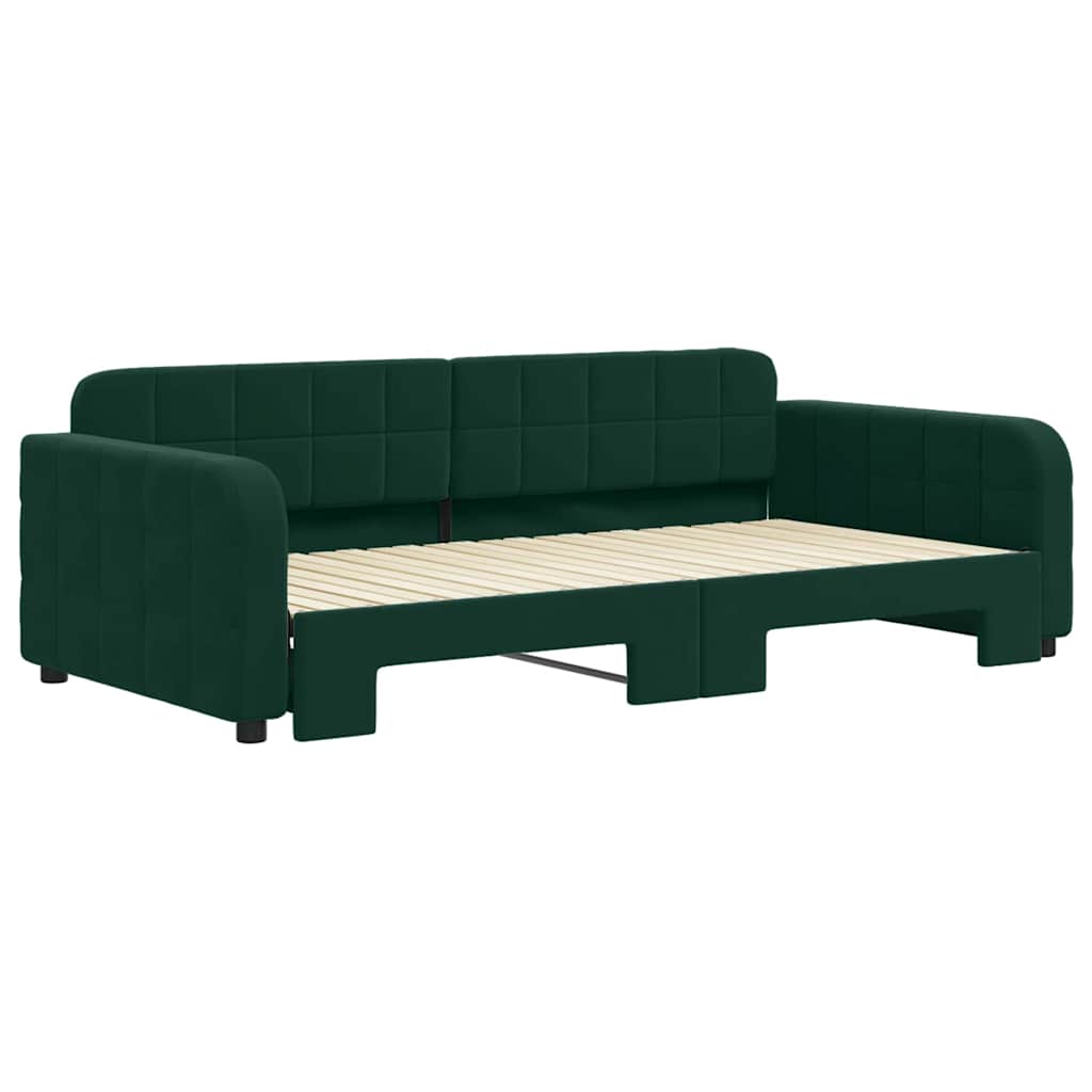 Sofá-cama com gavetão 100x200 cm veludo verde-escuro