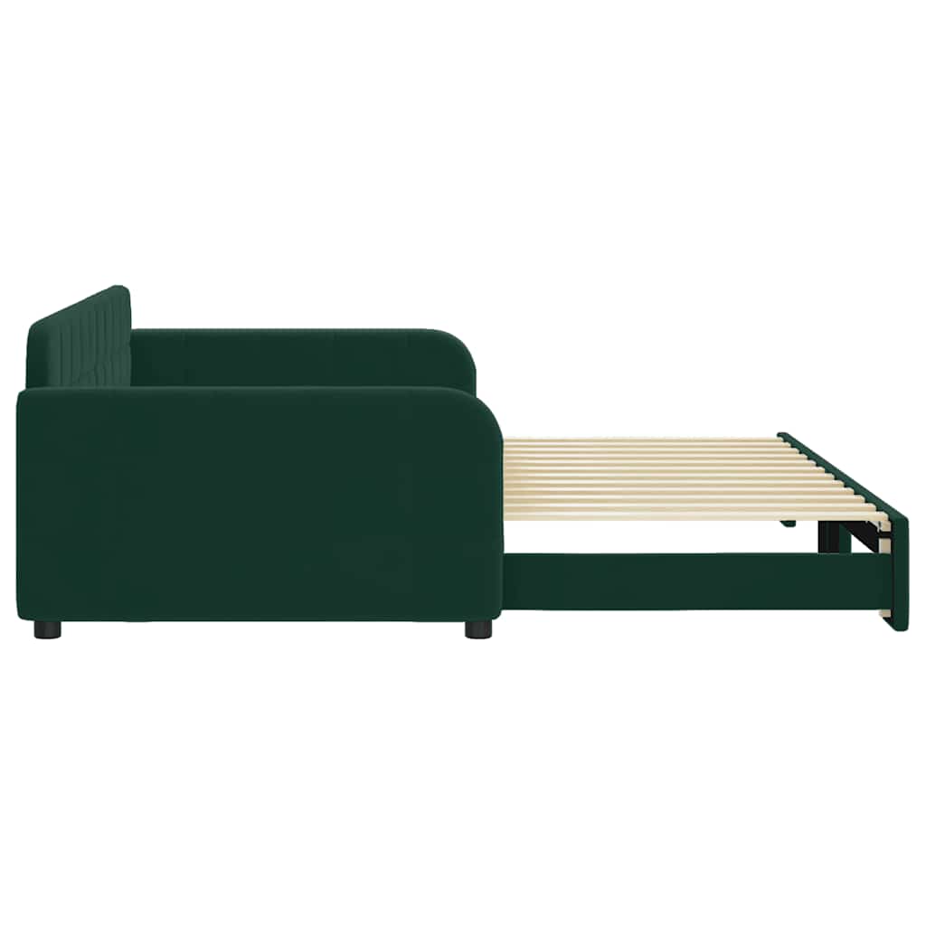 Sofá-cama com gavetão 100x200 cm veludo verde-escuro
