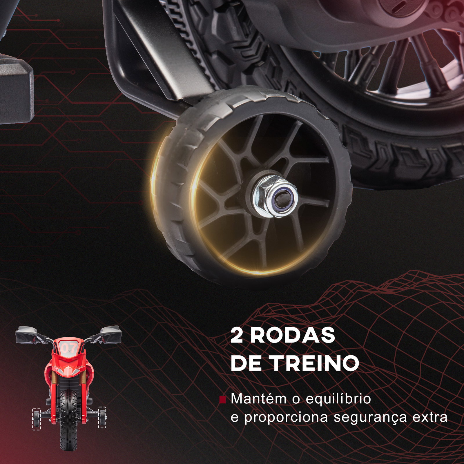 Mota elétrica para crianças moto a bateria para crianças 6v com rodas de treino e buzina 105x57x62 cm vermelha