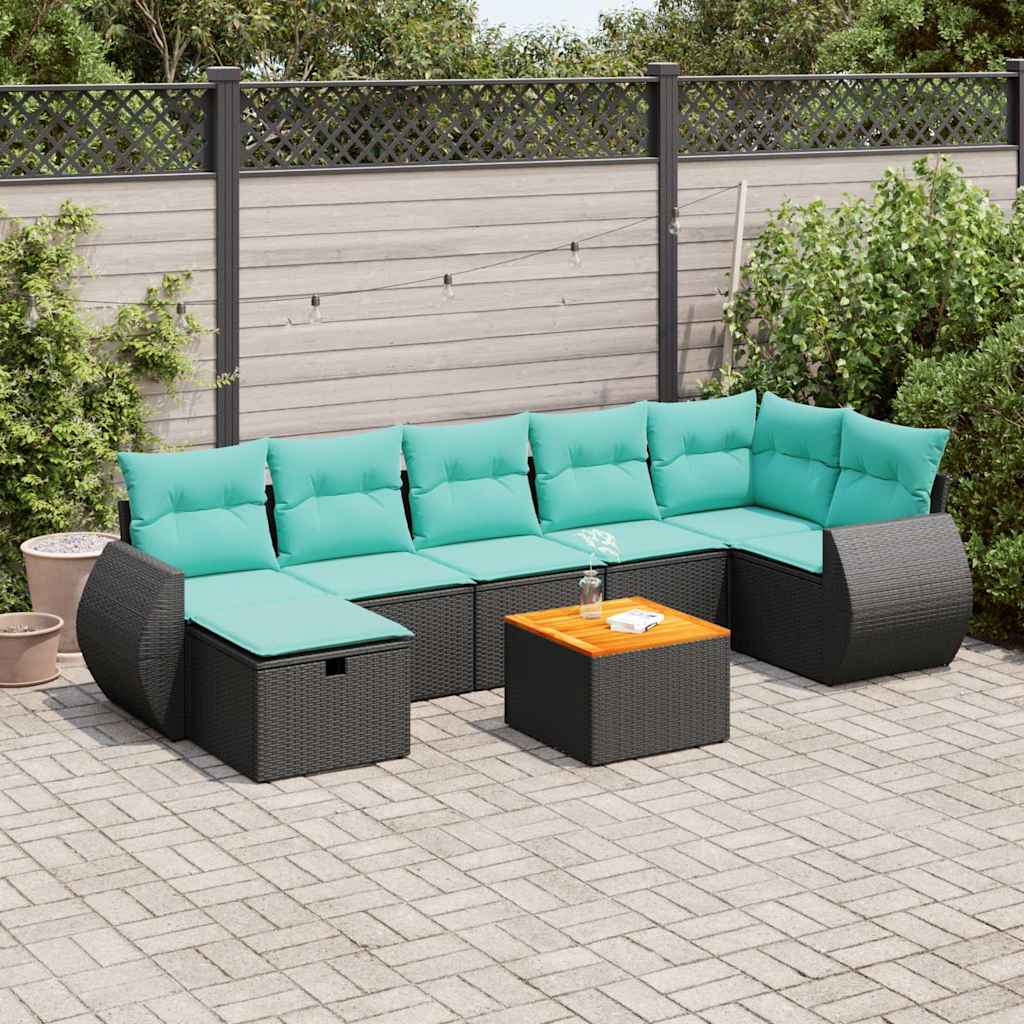 8 Pcs conjunto sofás de jardim com almofadões vime PE preto