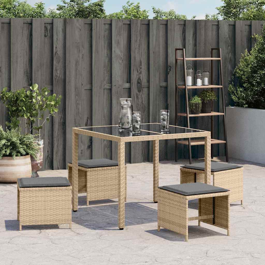 Bancos jardim almofadões 4 pcs 41x41x36 cm vime PE mistura bege