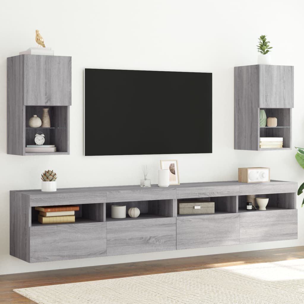 Móveis de TV com luzes LED 2 pcs 30,5x30x60 cm cinzento sonoma
