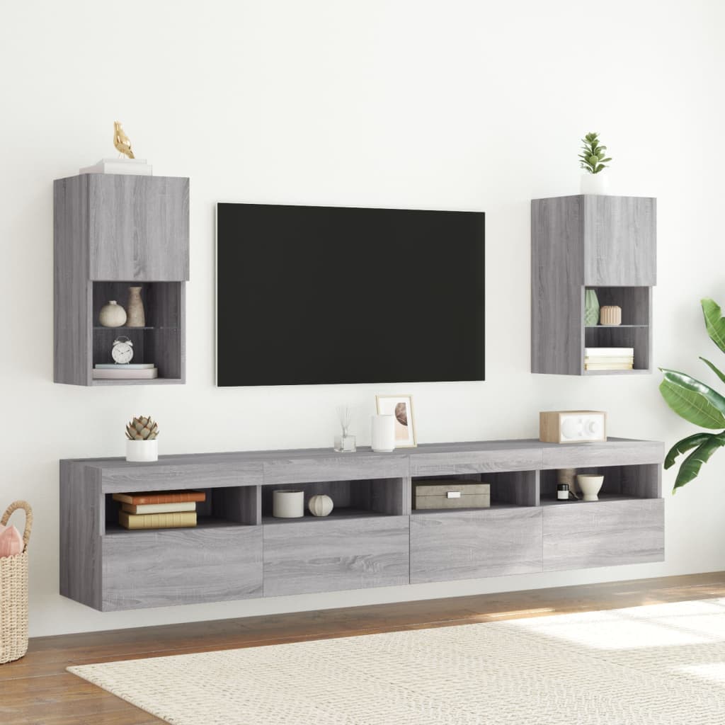 Móveis de TV com luzes LED 2 pcs 30,5x30x60 cm cinzento sonoma