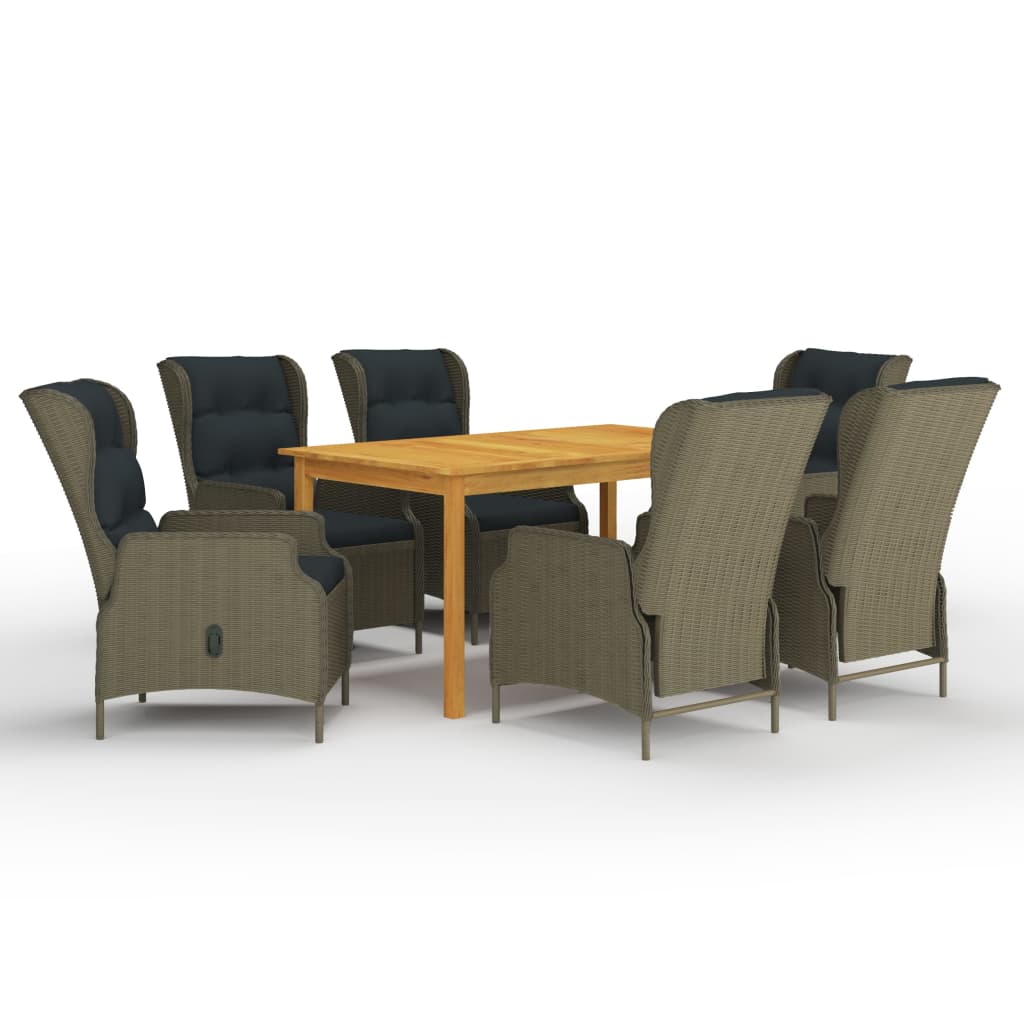 7 Pcs conjunto de jantar para jardim castanho