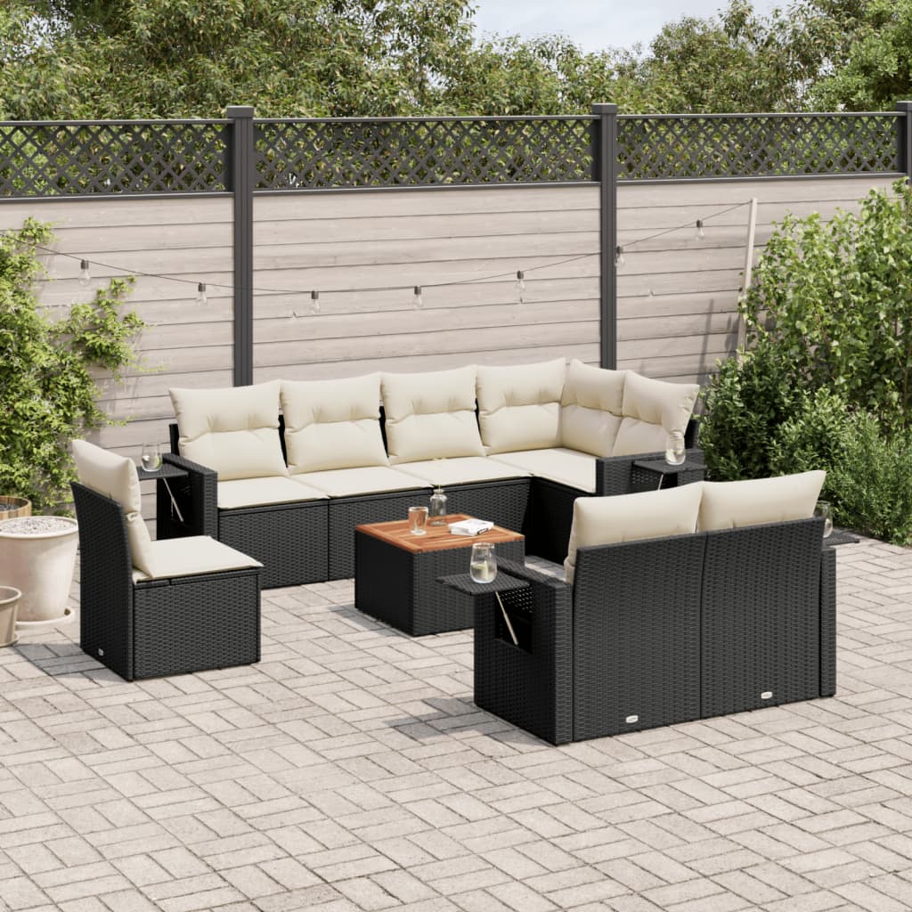 9 Pcs conjunto de sofás p/ jardim c/ almofadões vime PE preto