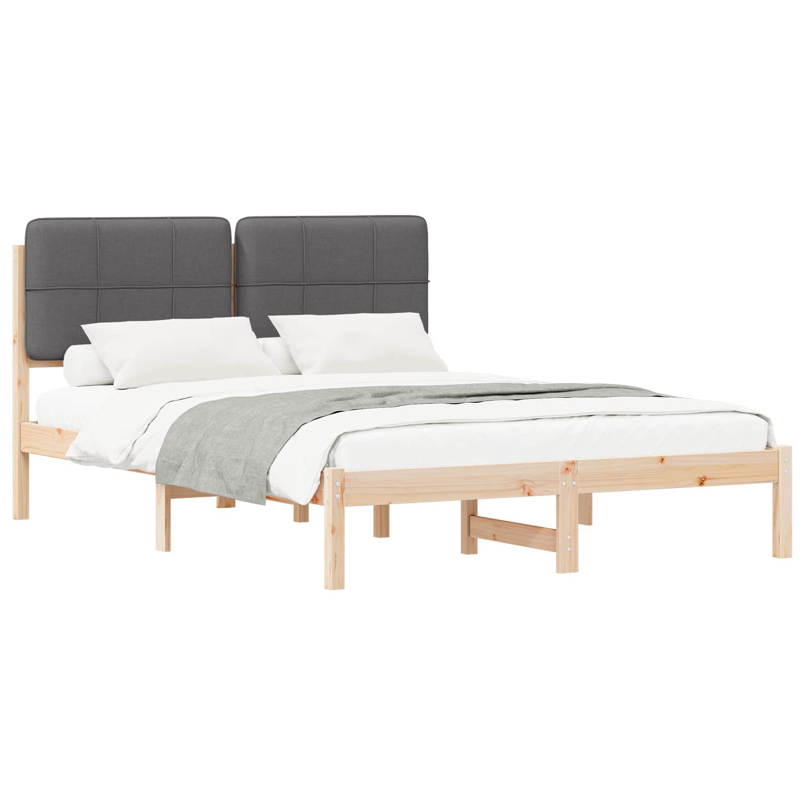 Estrutura de cama com cabeceira estofada cinza escuro