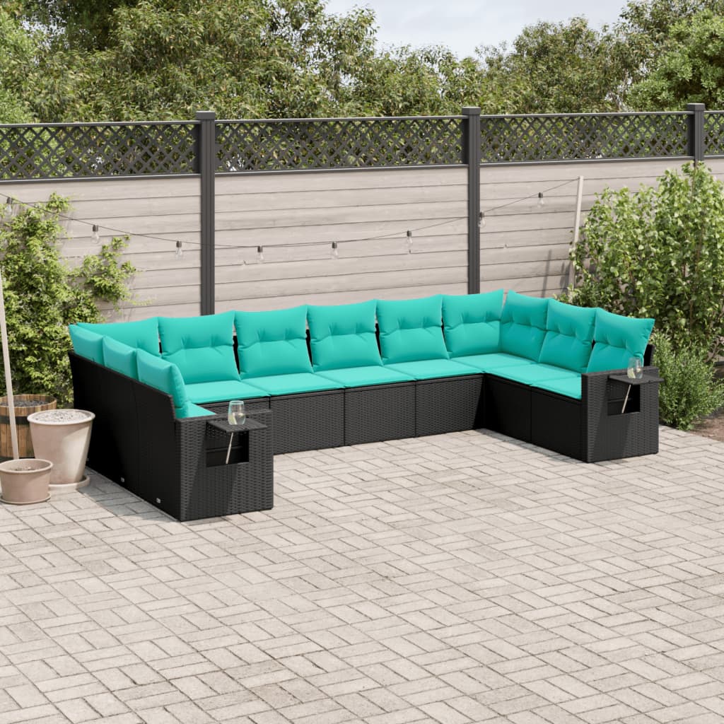 Conjunto de sofá de jardim com 10 peças e almofadas em rattan sintético preto