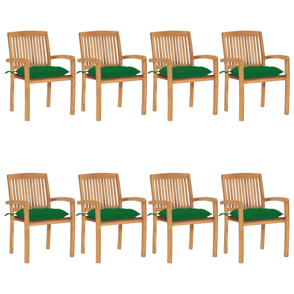Cadeiras de jardim empiháveis c/ almofadões 8 pcs teca maciça